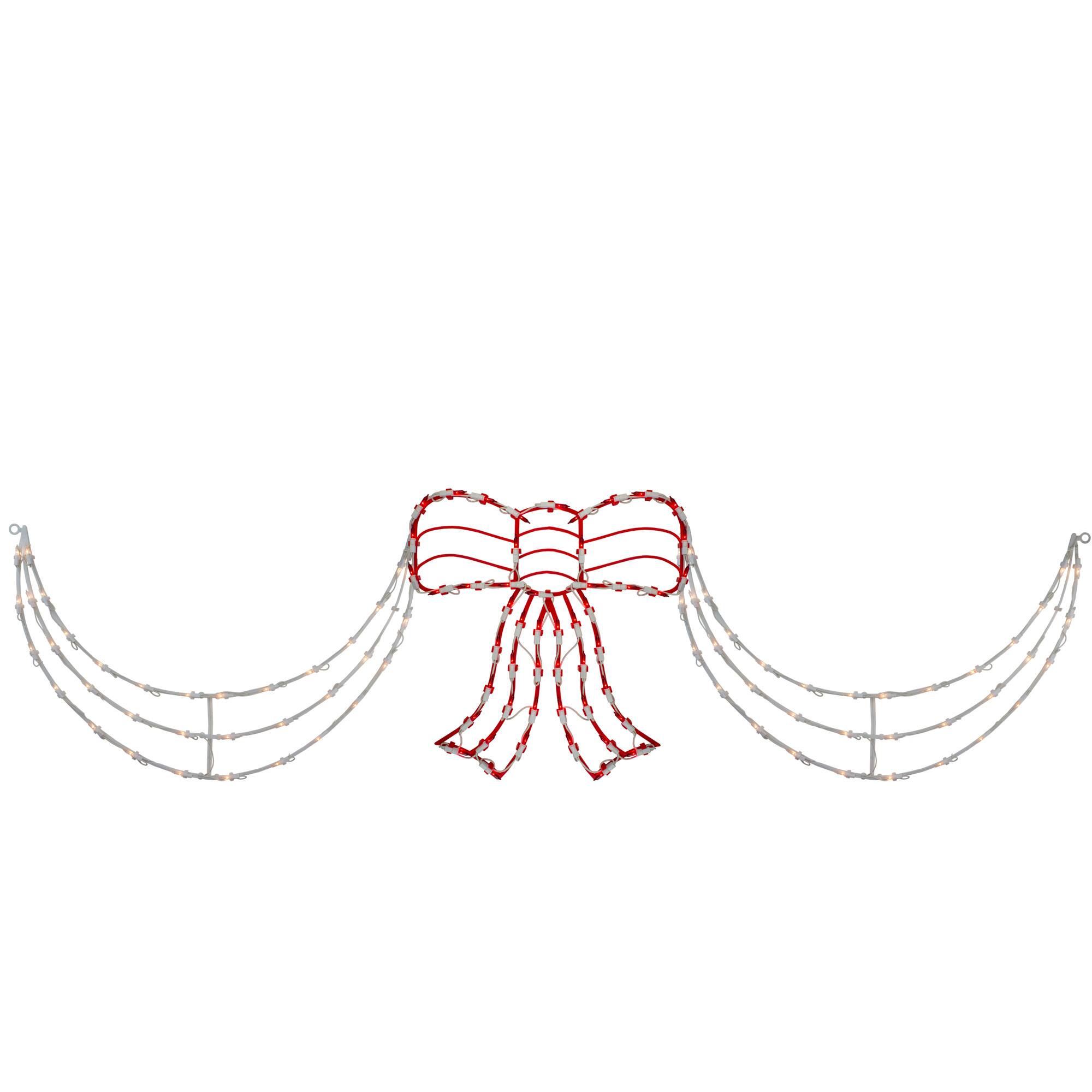 Lighted Red & White Bow Swag Christmas Decoration