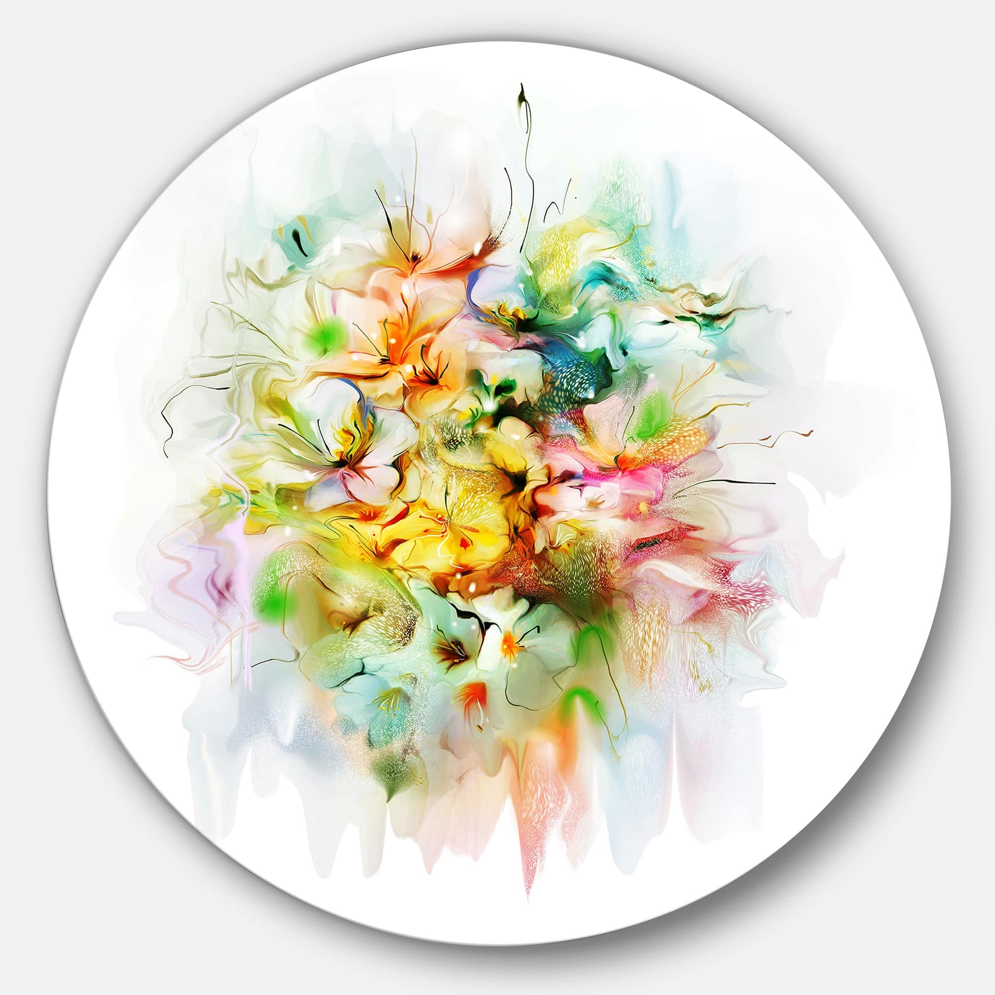 Designart - Yellow Watercolor Flowers' Disc Floral Metal Circle Wall Art