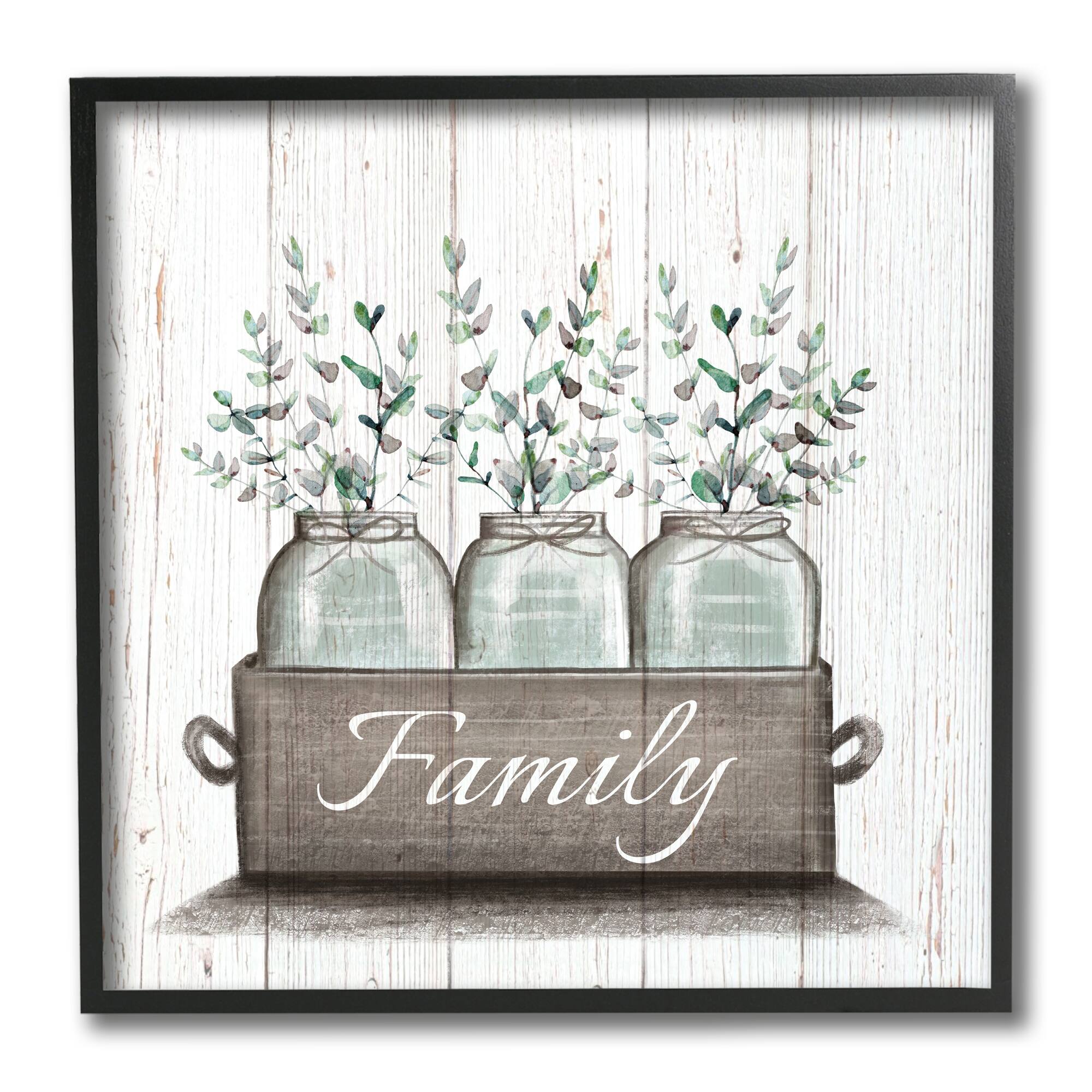 Stupell Industries Green Eucalyptus Foliage Jars with Family Sentiments, 12" x 12"