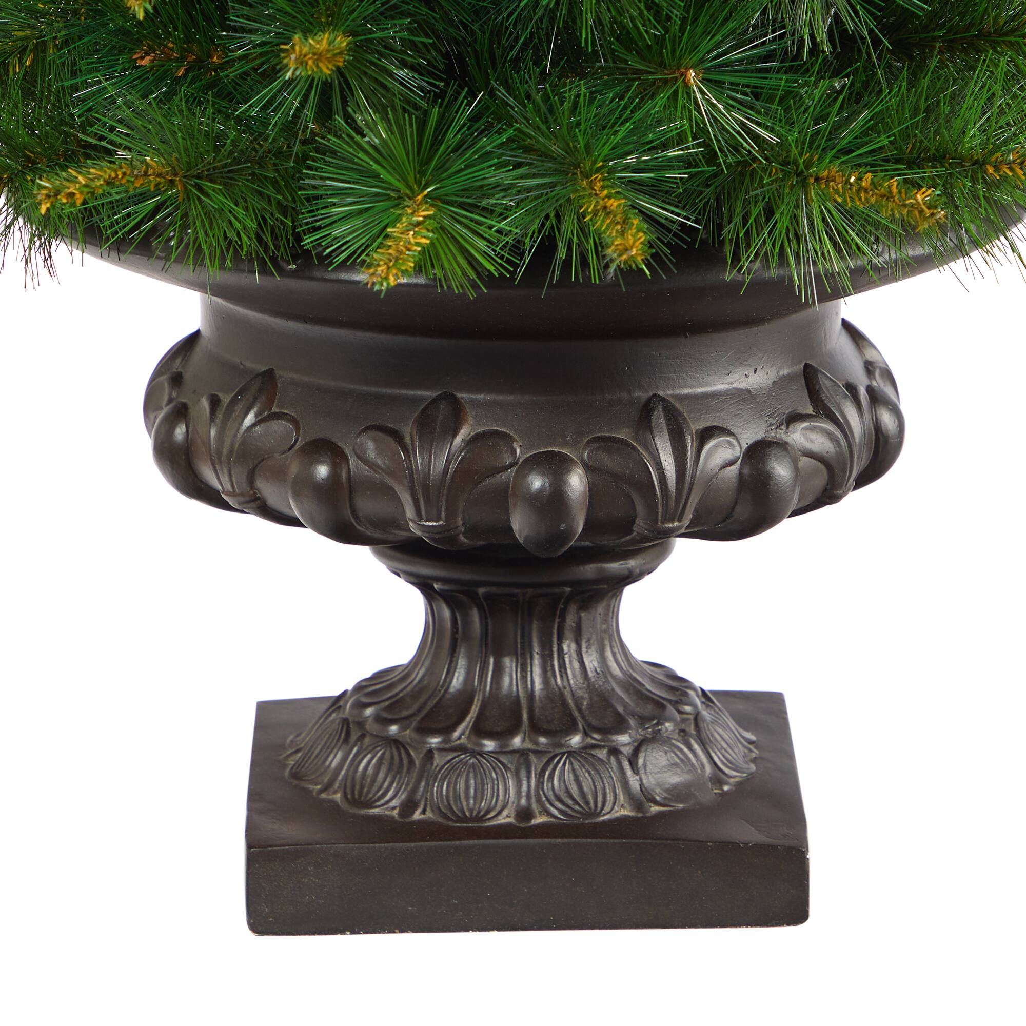 3.5ft. Pre-Lit New England Pine Artificial Christmas Tree In Iron Colored Urn, Clear Lights