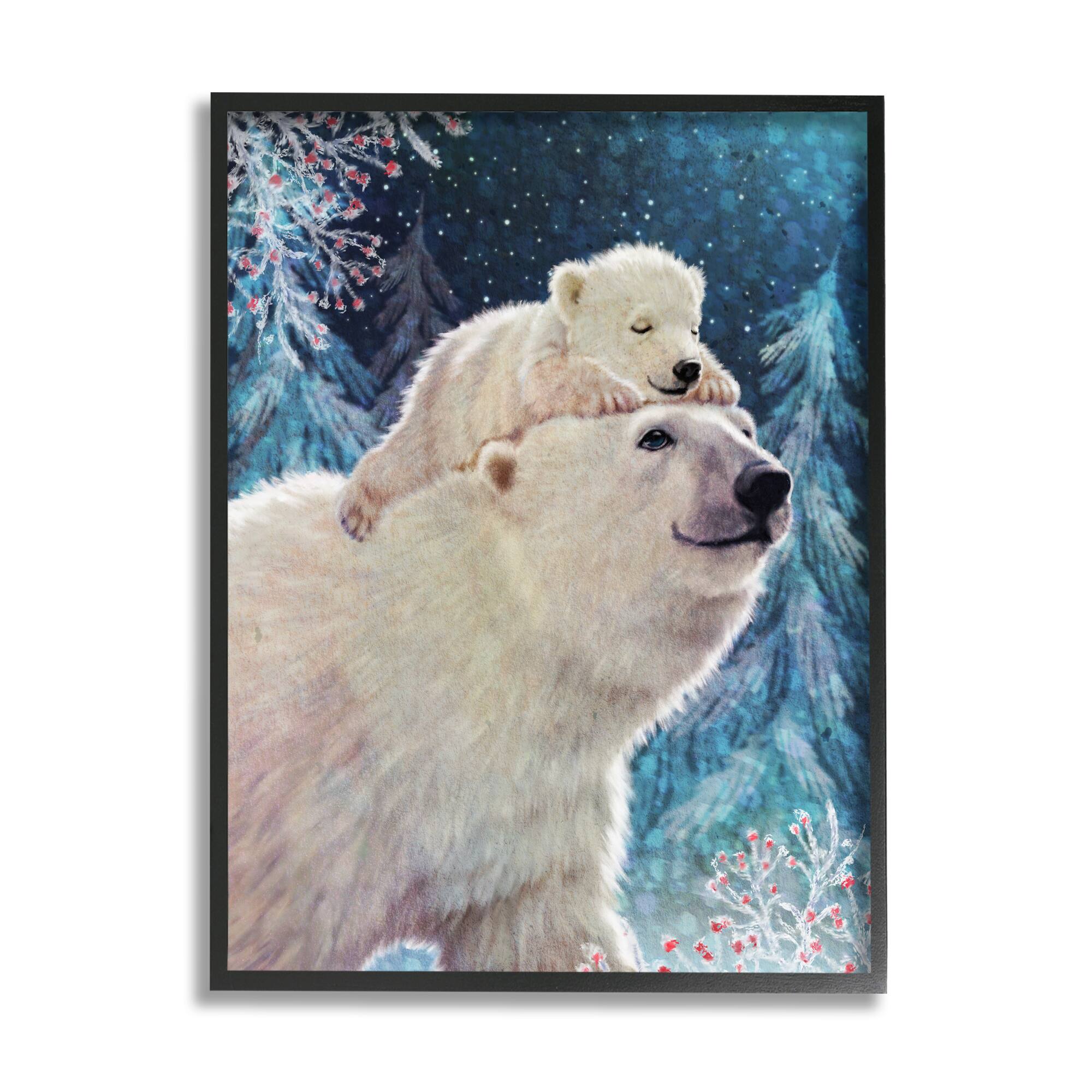 Stupell Industries Polar Bear &#x26; Cub Winter Scene Framed Giclee Art