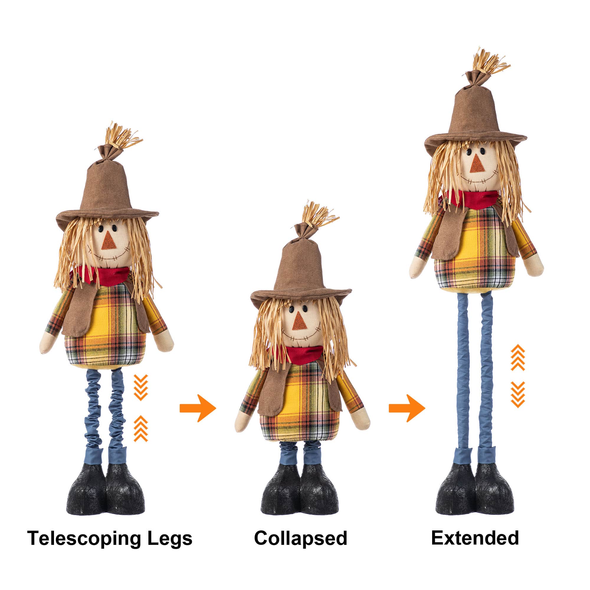 Glitzhome&#xAE; Fall Fabric Scarecrow Porch Decor With Telescoping Legs