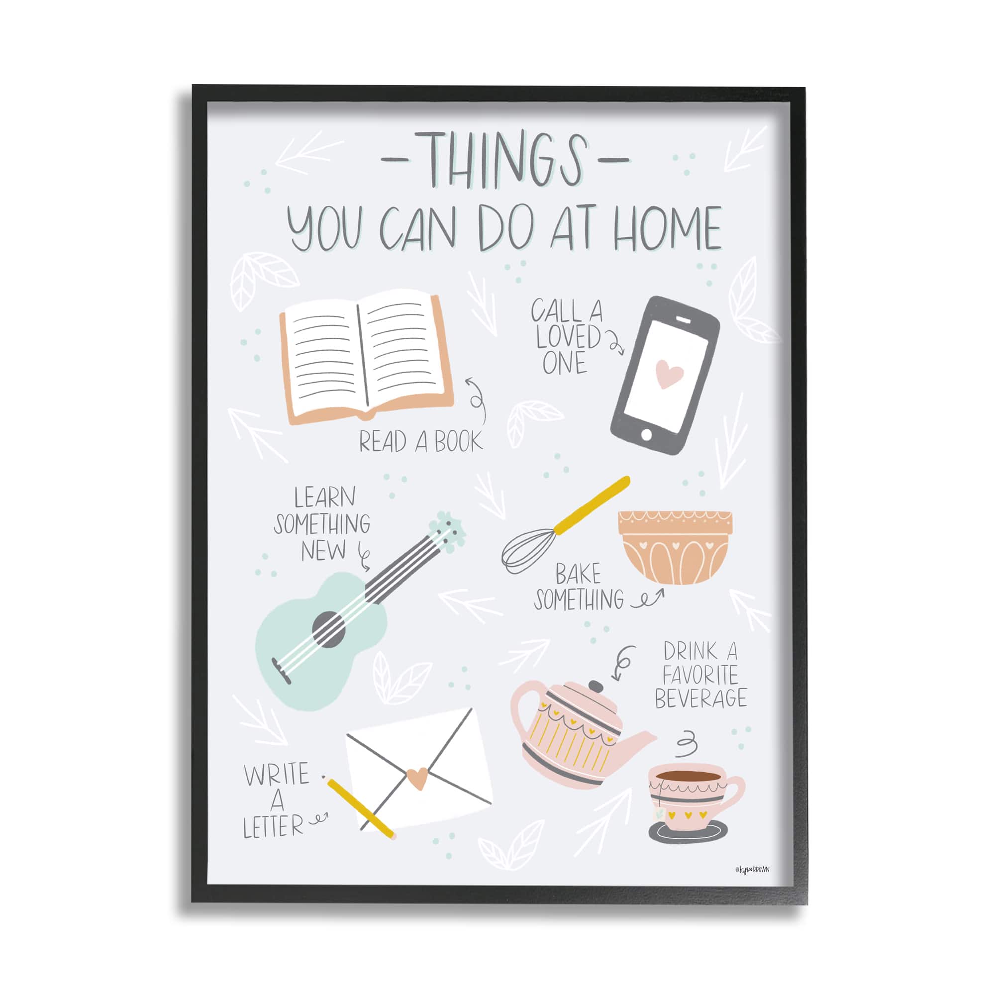Stupell Industries Things To Do At Home Illustrated Self Care Guide in Black Frame Wall Art