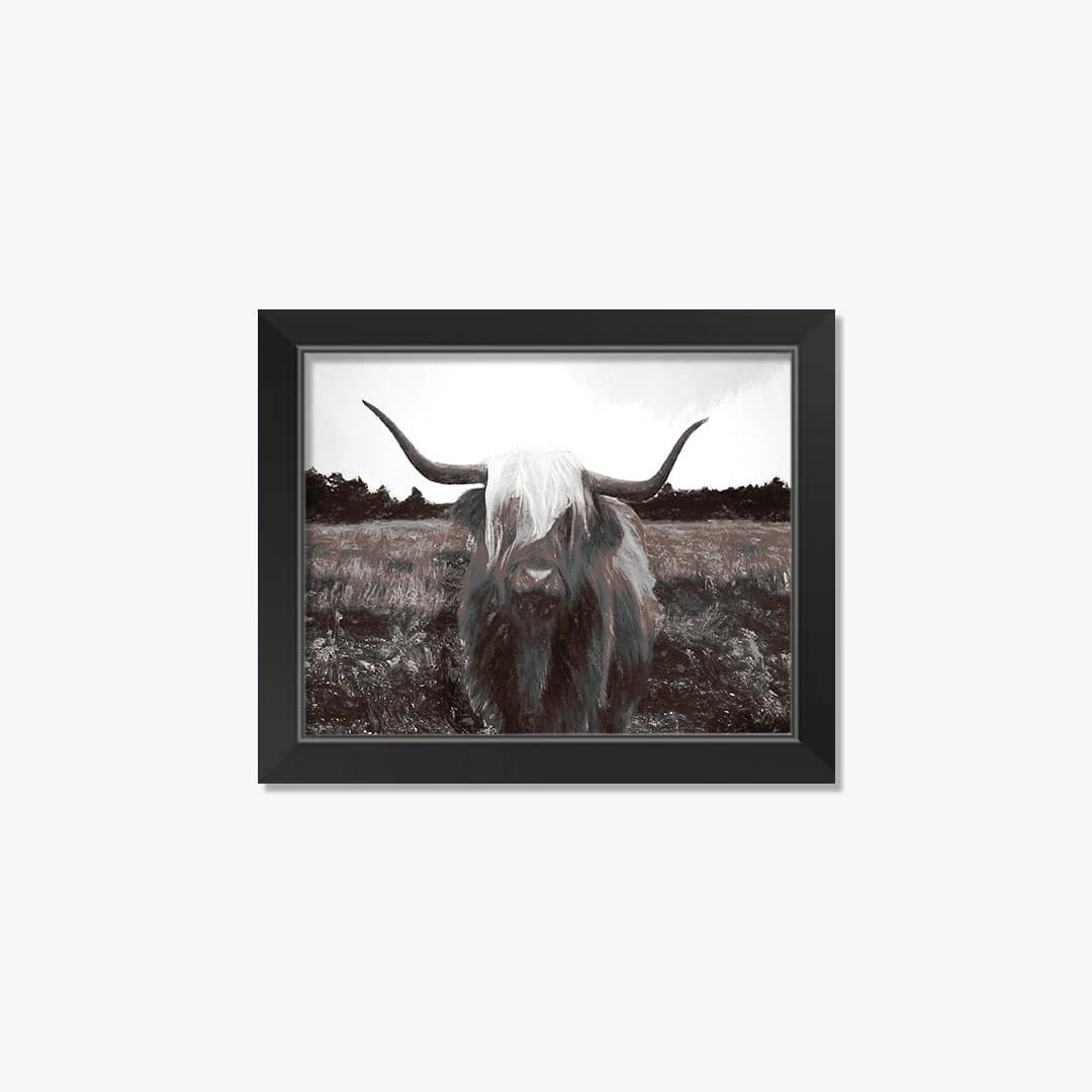 Highland Cow Charcoal Black Framed Print