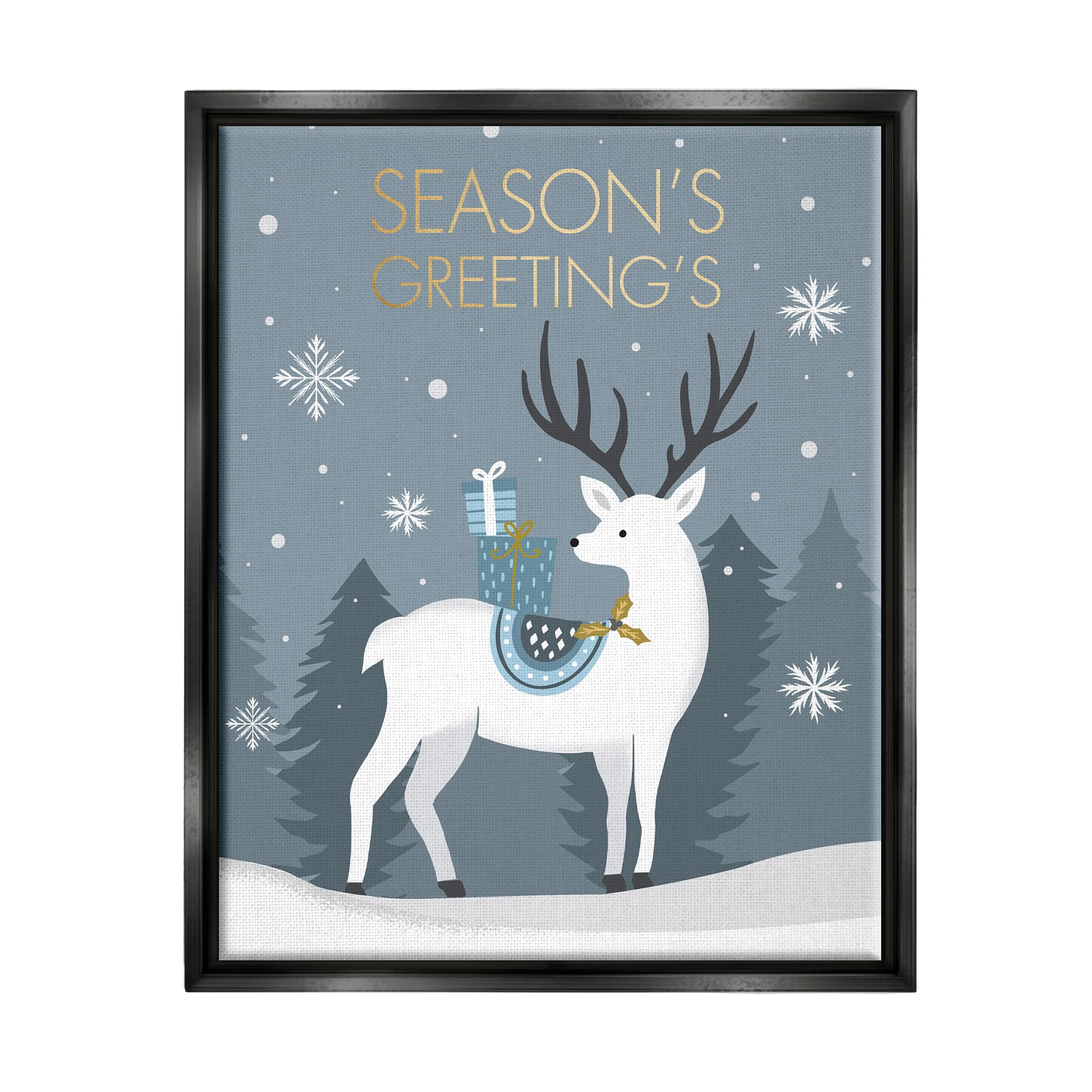 Stupell Industries Season's Greetings Holiday Reindeer Framed Floater Canvas Wall Art