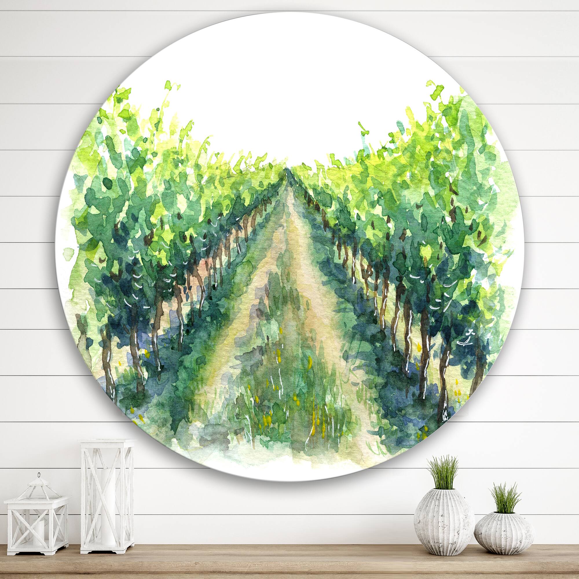 Designart - Rural Scene Vineyard Road - Traditional Metal Circle Wall Art
