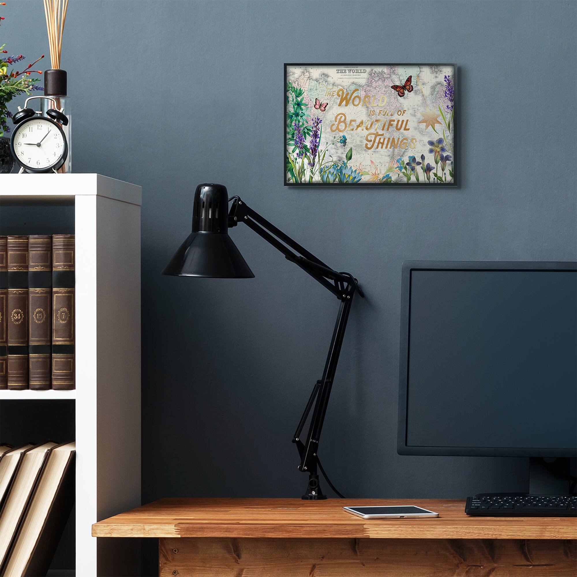 Stupell Industries Beautiful Things Floral Map Framed Wall Art