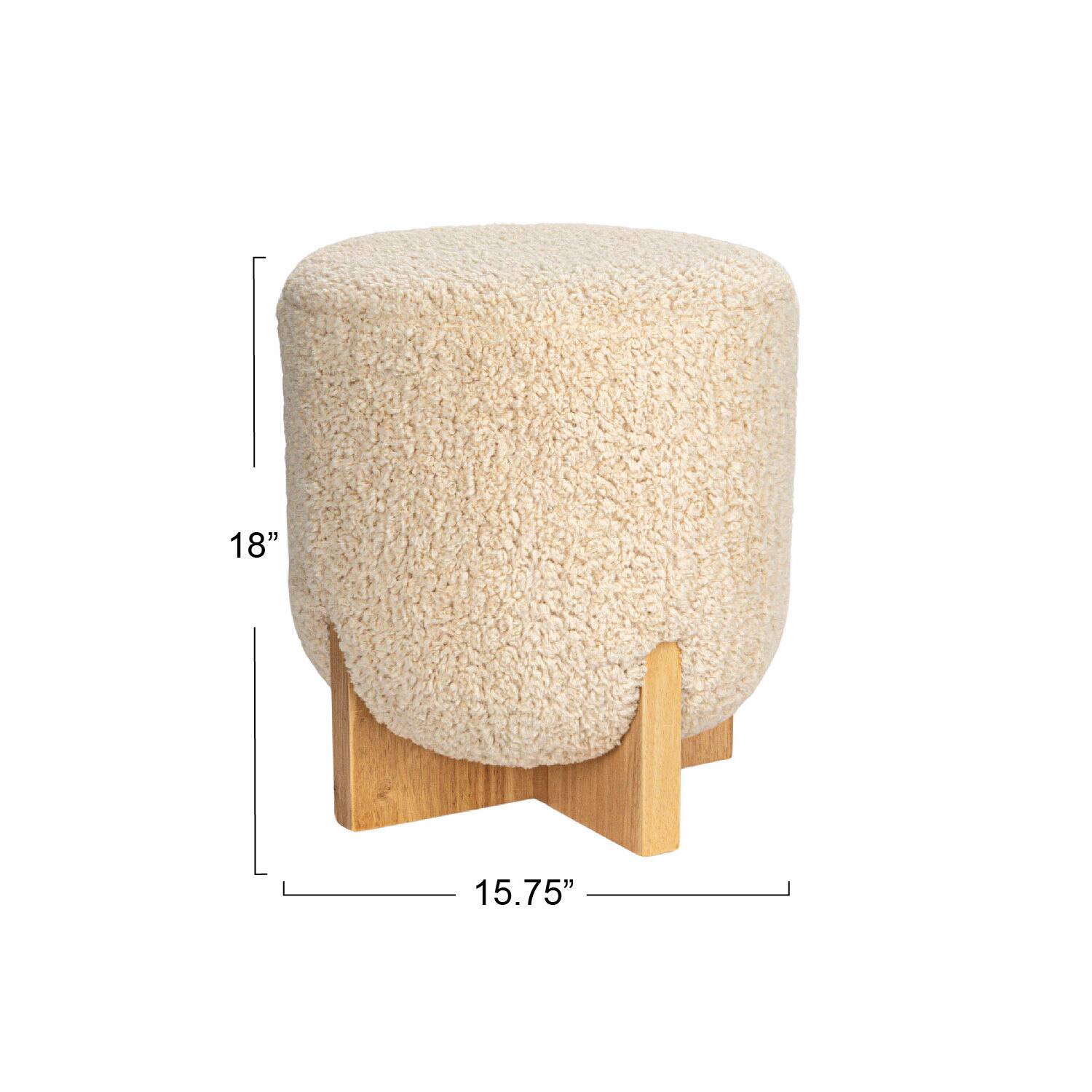 Hello Honey&#xAE; White Boucl&#xE9; Fabric Upholstered Ottoman