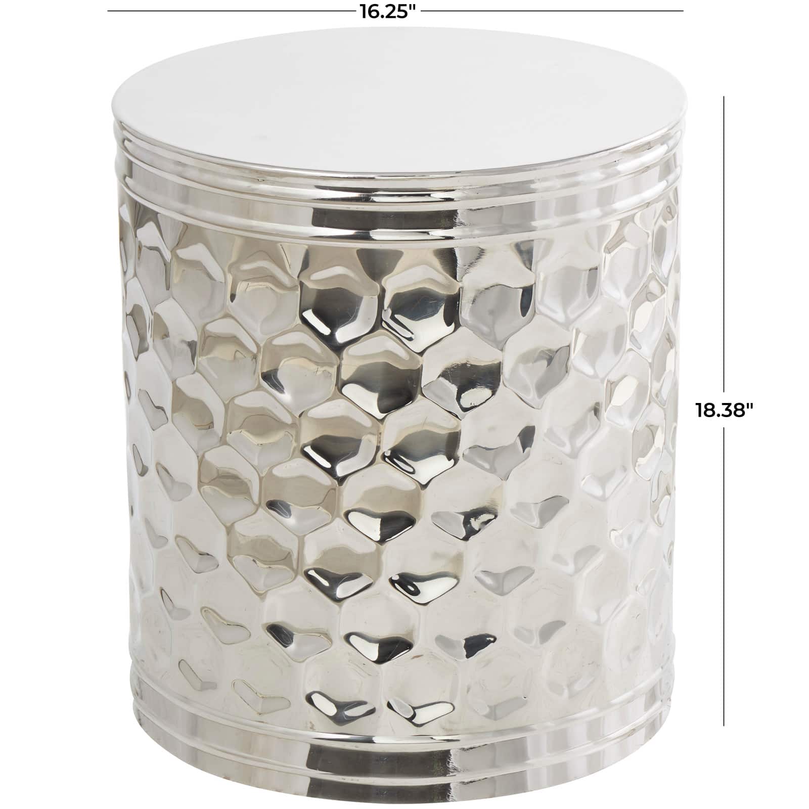 18&#x22; Silver Stainless Steel Drum Geometric Accent Table