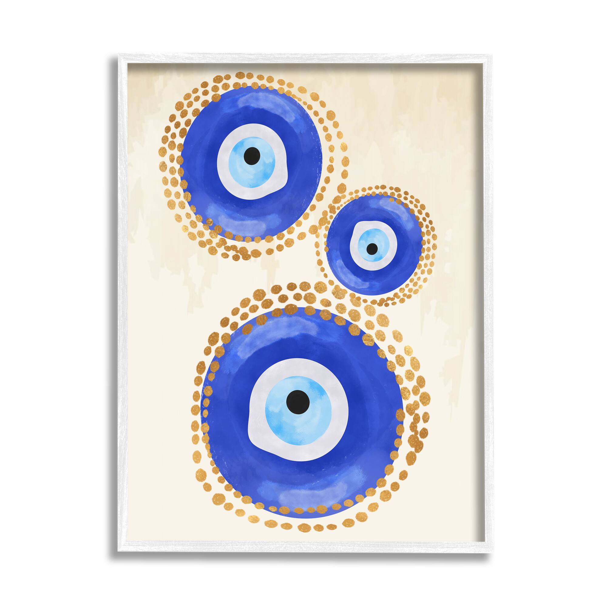 Stupell Industries Round Blue Evil Eye Pattern Dotted Detail FraMedium Giclee Art in White | 24" x 30" | Michaels&reg;