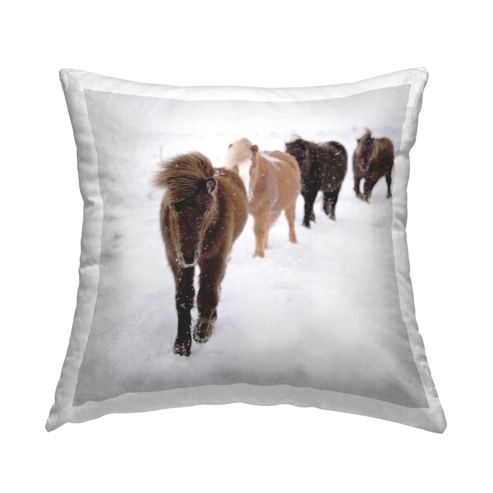 Stupell Industries Winter Farm Horses White Winter Scene Throw Pillow, 18" x 18"