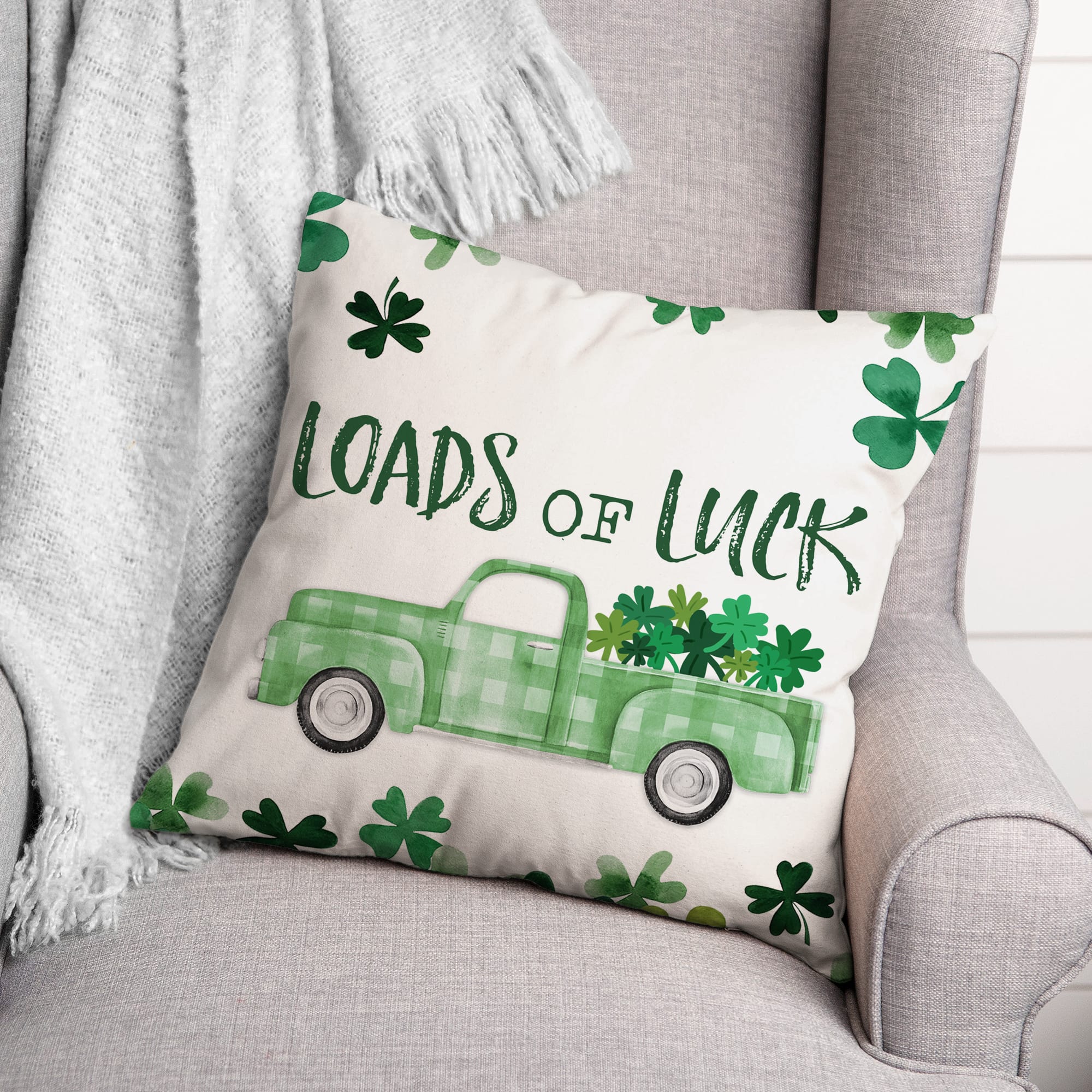 Loads Of Luck Truck Border 18&#x22; x 18&#x22; Throw Pillow