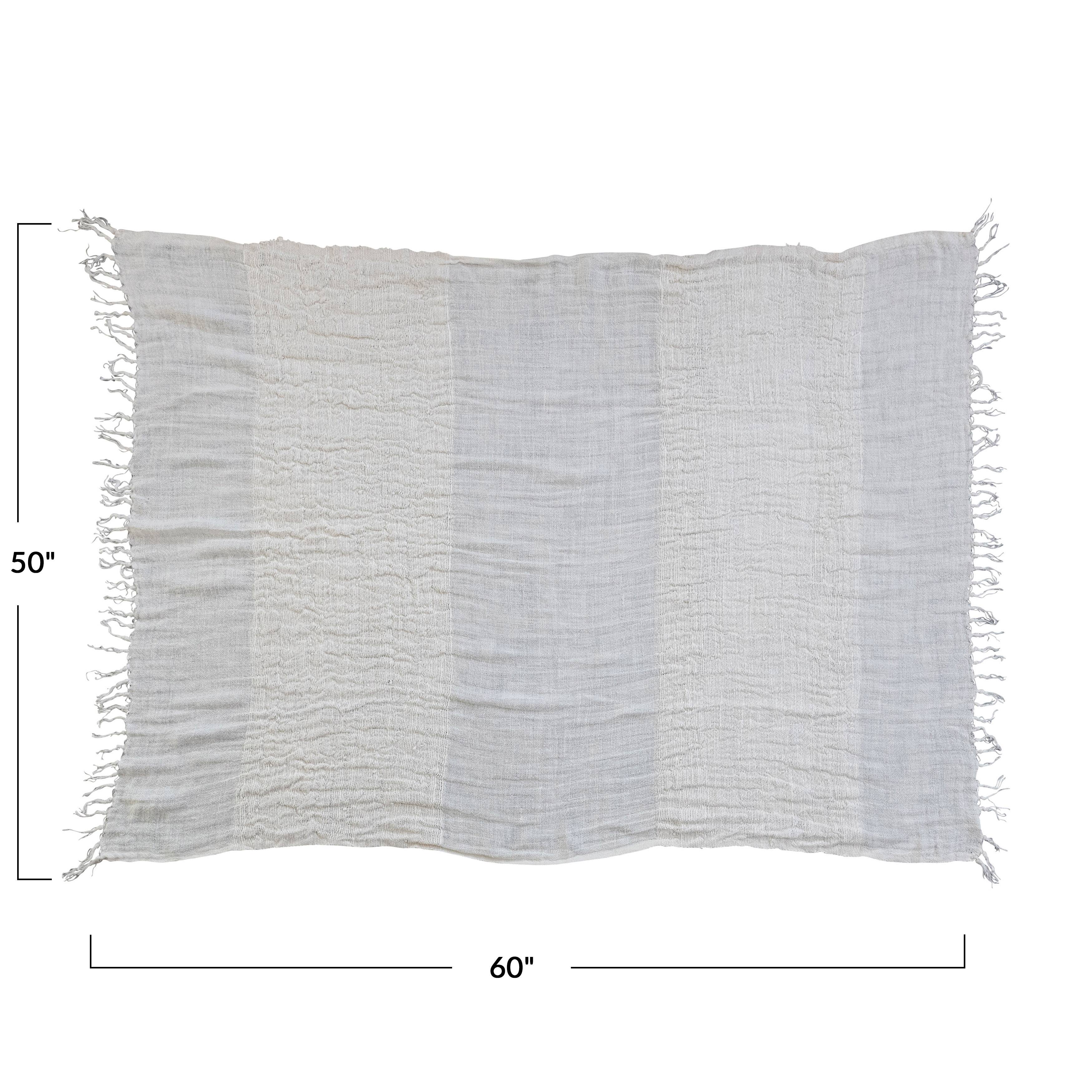 Hello Honey® Cream & Natural Stripes & Fringe Woven Linen Throw Blanket