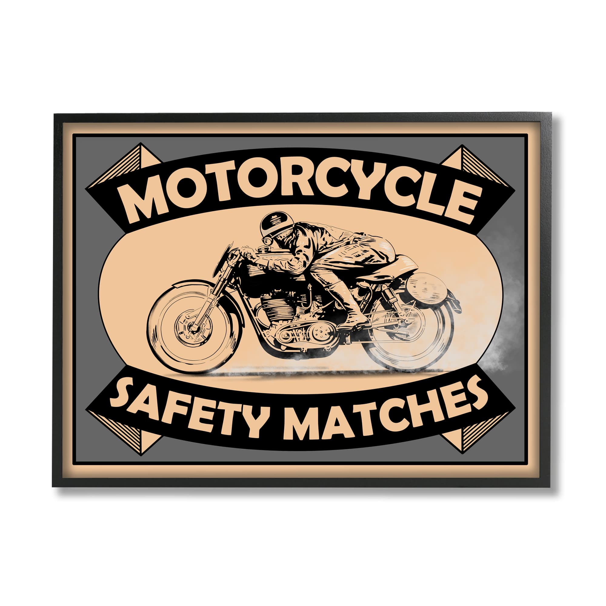 Stupell Industries Motorcycle Safety Matches Grey Tan Bike Rider in Black Frame Wall Art