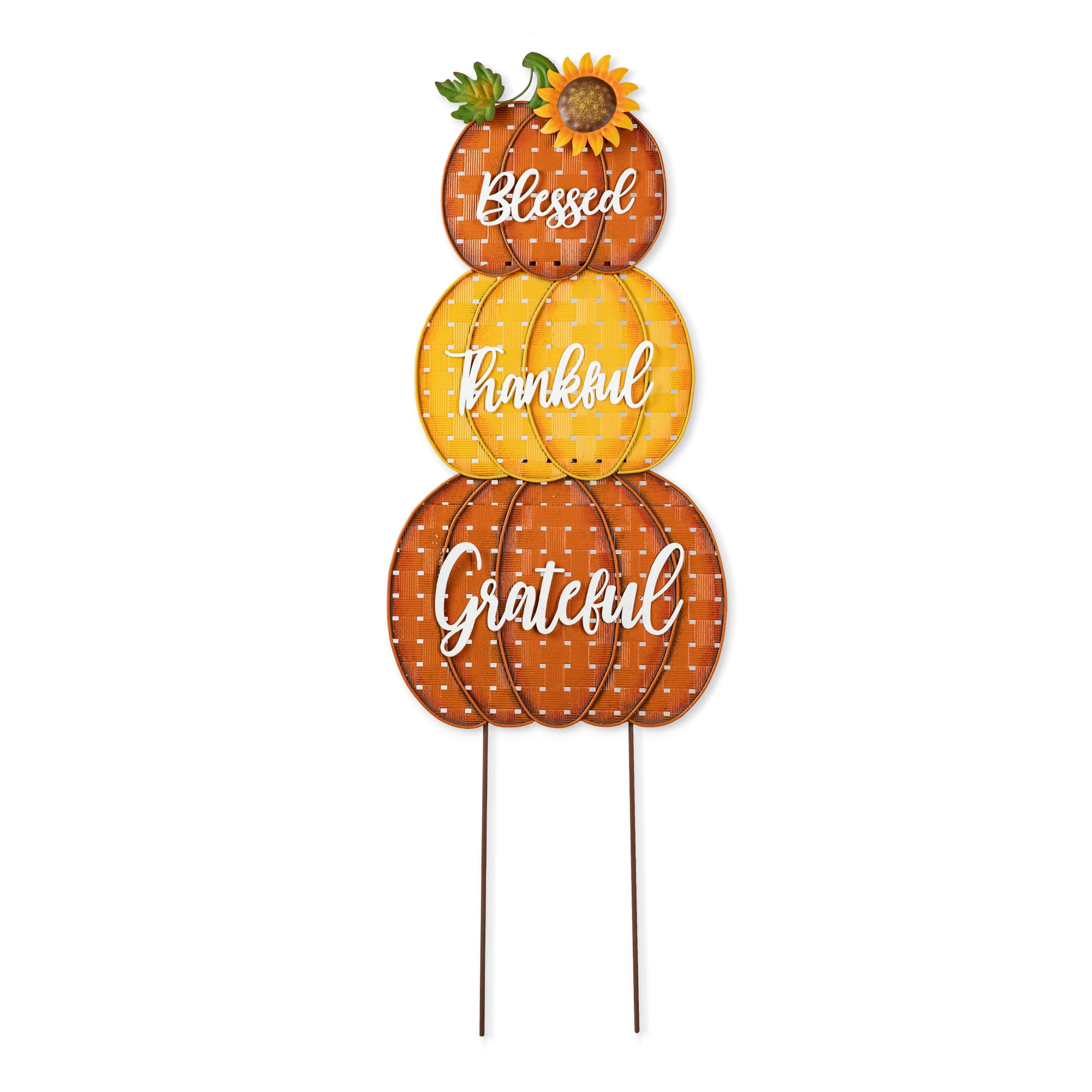 Glitzhome&#xAE; 35.5&#x22; Thanksgiving Metal Stacked Pumpkins Yard Stake