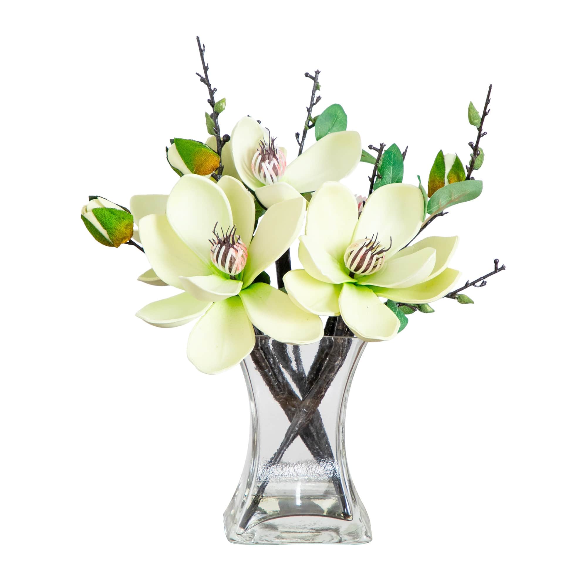 15&#x22; White Magnolia Arrangement with Glass Vase