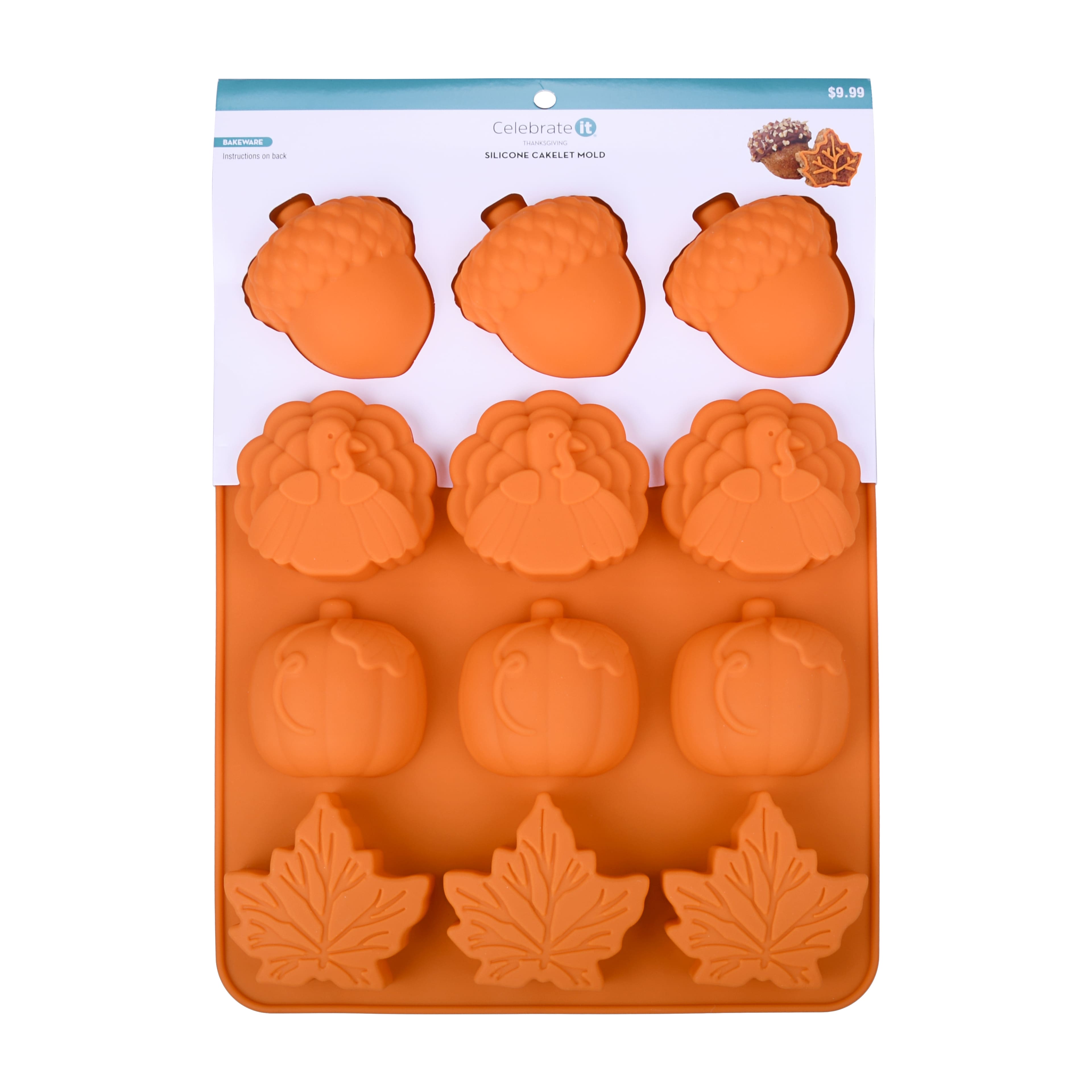 Acorn, Turkey, Pumpkin &#x26; Leaf Silicone Cakelet Mold by Celebrate It&#xAE;