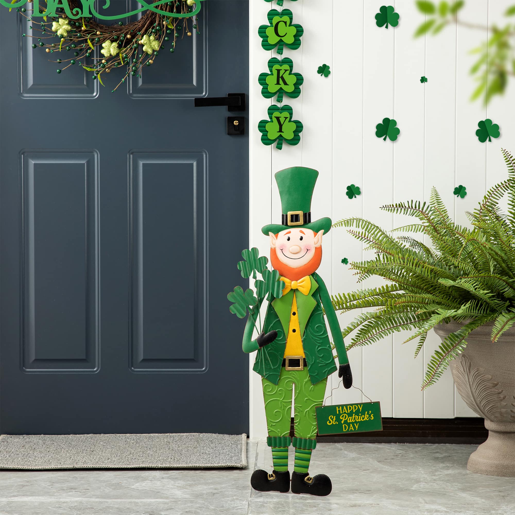 Glitzhome&#xAE; 36&#x22; St. Patrick&#x27;s Metal Leprechaun yard stake or Standing Decor or Wall Decor