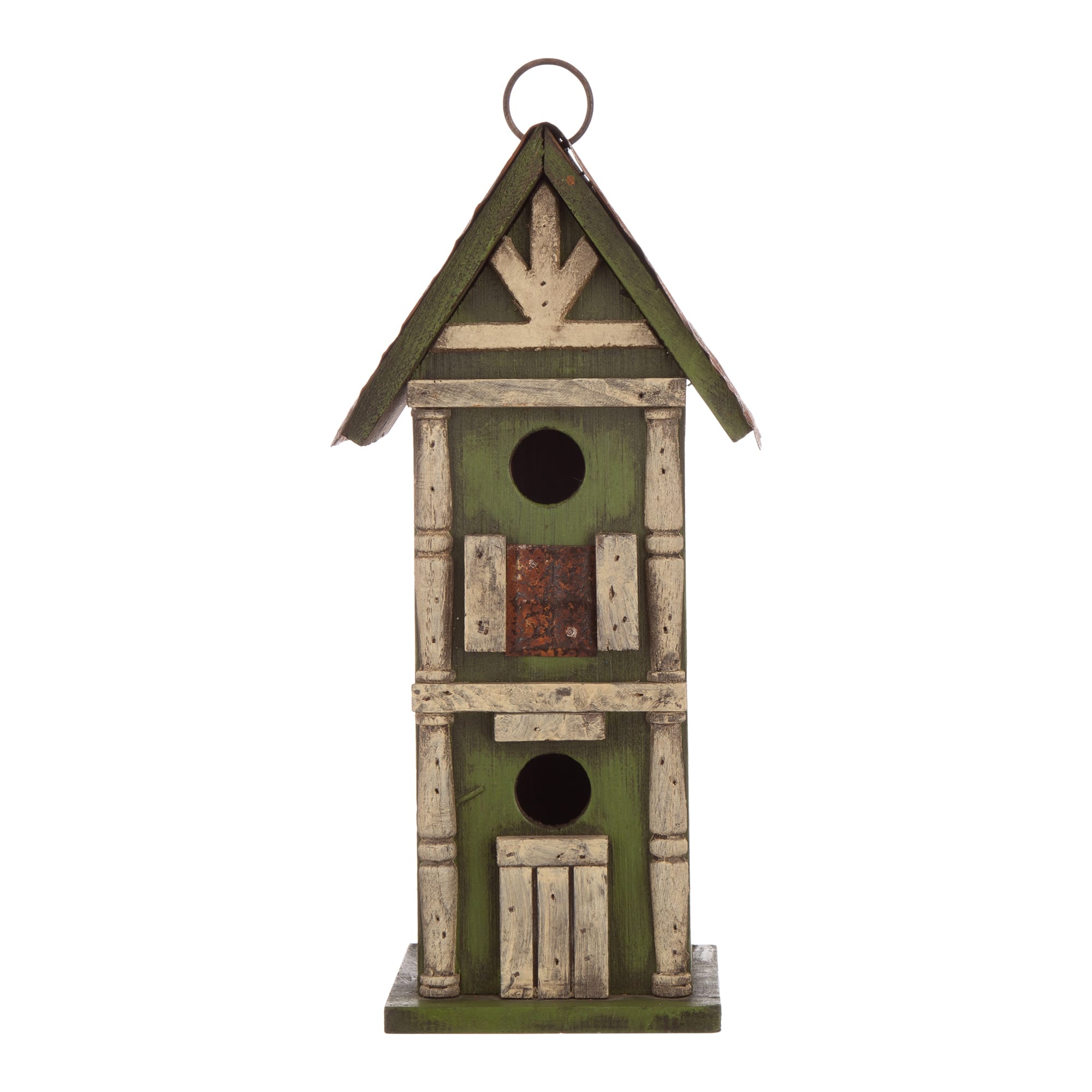 Glitzhome&#xAE; Tall 2-Tiered Distressed Wood Hand Painted Bird House