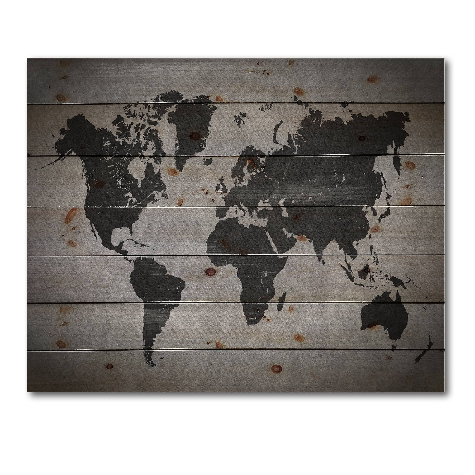 Designart - Ancient Map of The World IX - Vintage Print on Natural Pine Wood