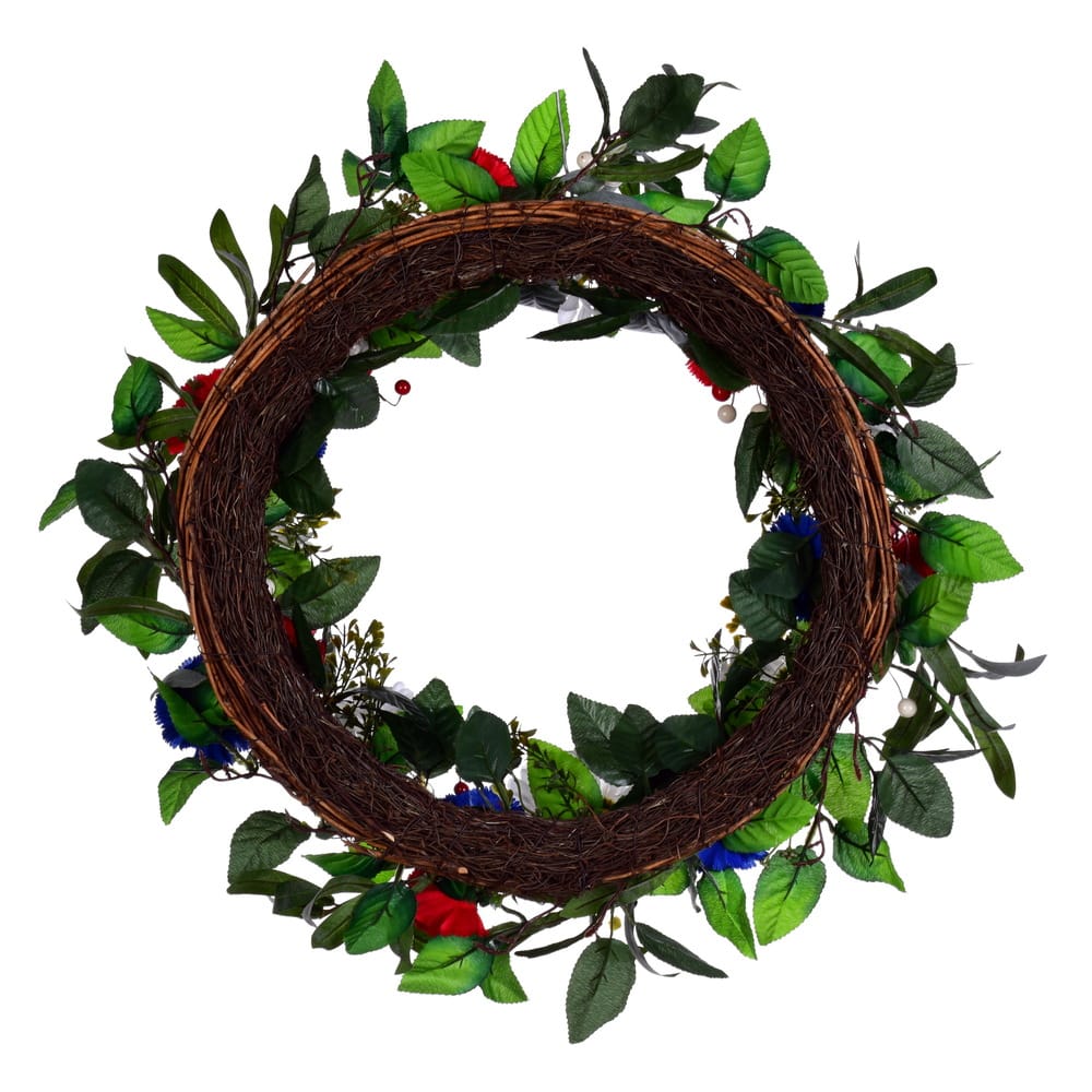 22" Red, White & Blue Floral Wreath With Berries