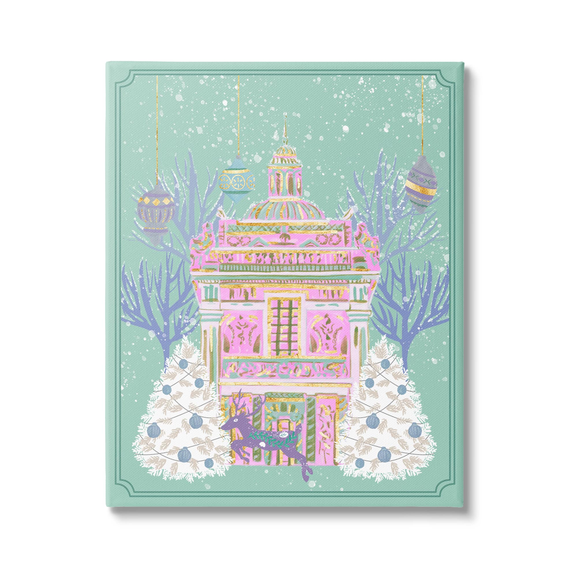 Stupell Industries Pink Ornate Christmas Building Canvas Wall Art