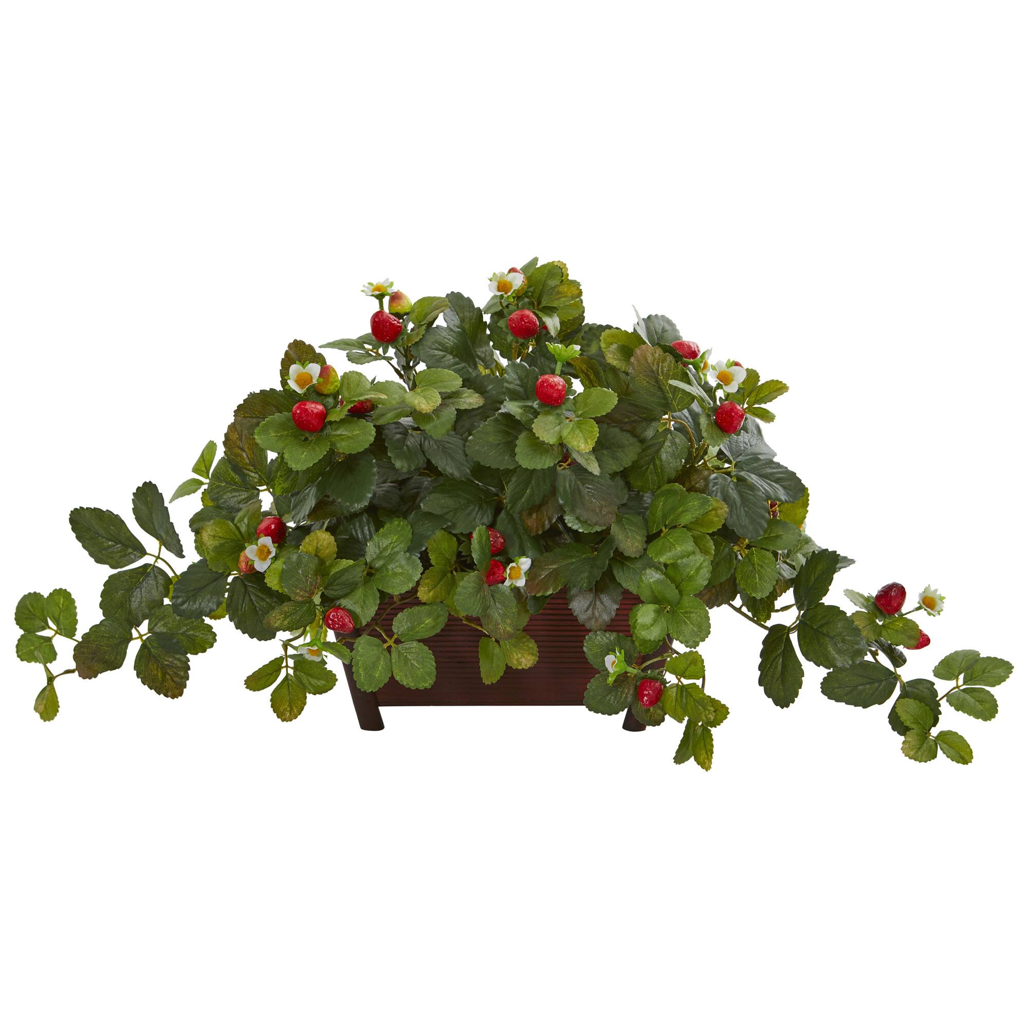 15" Strawberry Plant in Decorative Brown Planter By Nearly Natural | Michaels®