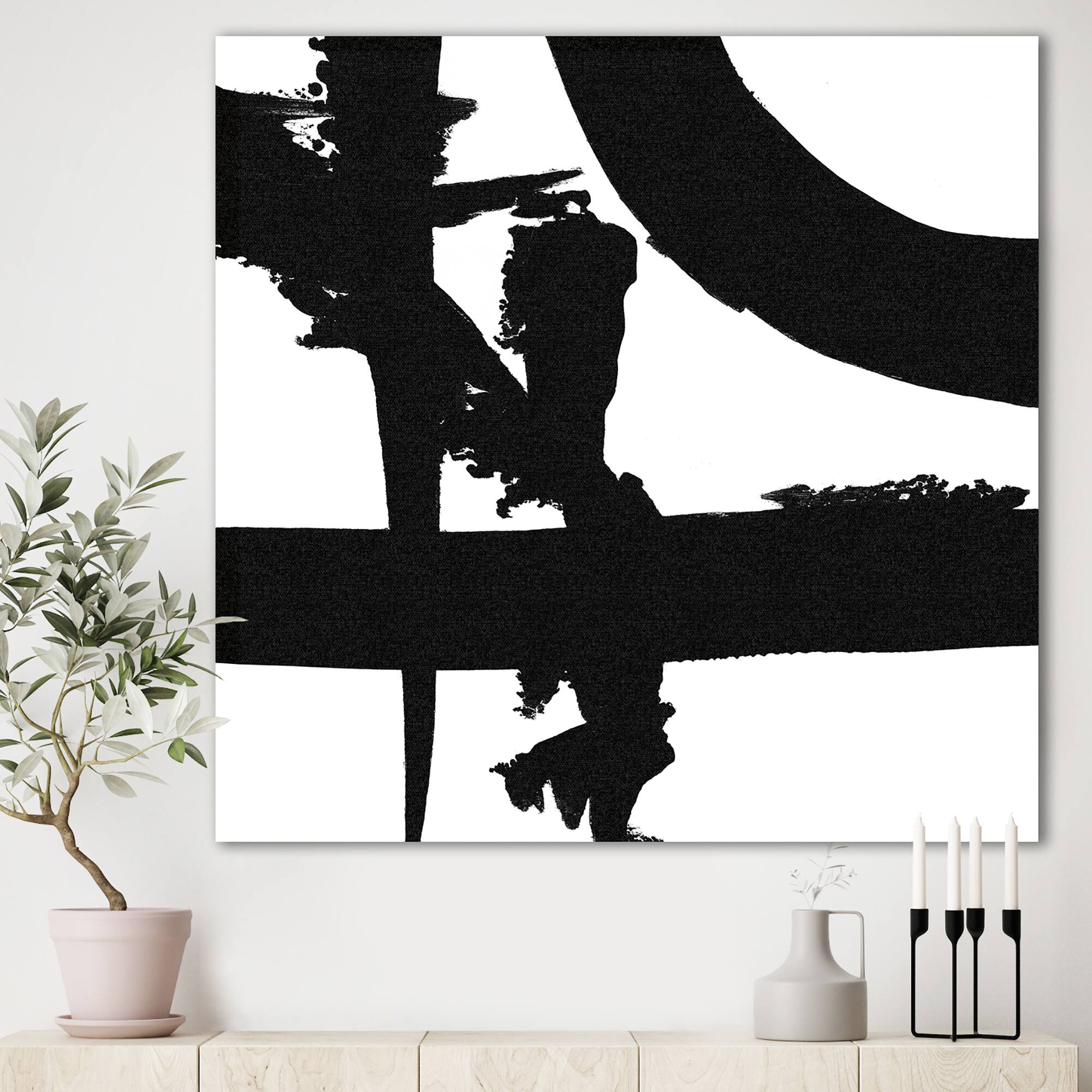 Designart - Black & White Crossing Paths I - Modern & Contemporary Gallery-wrapped Canvas