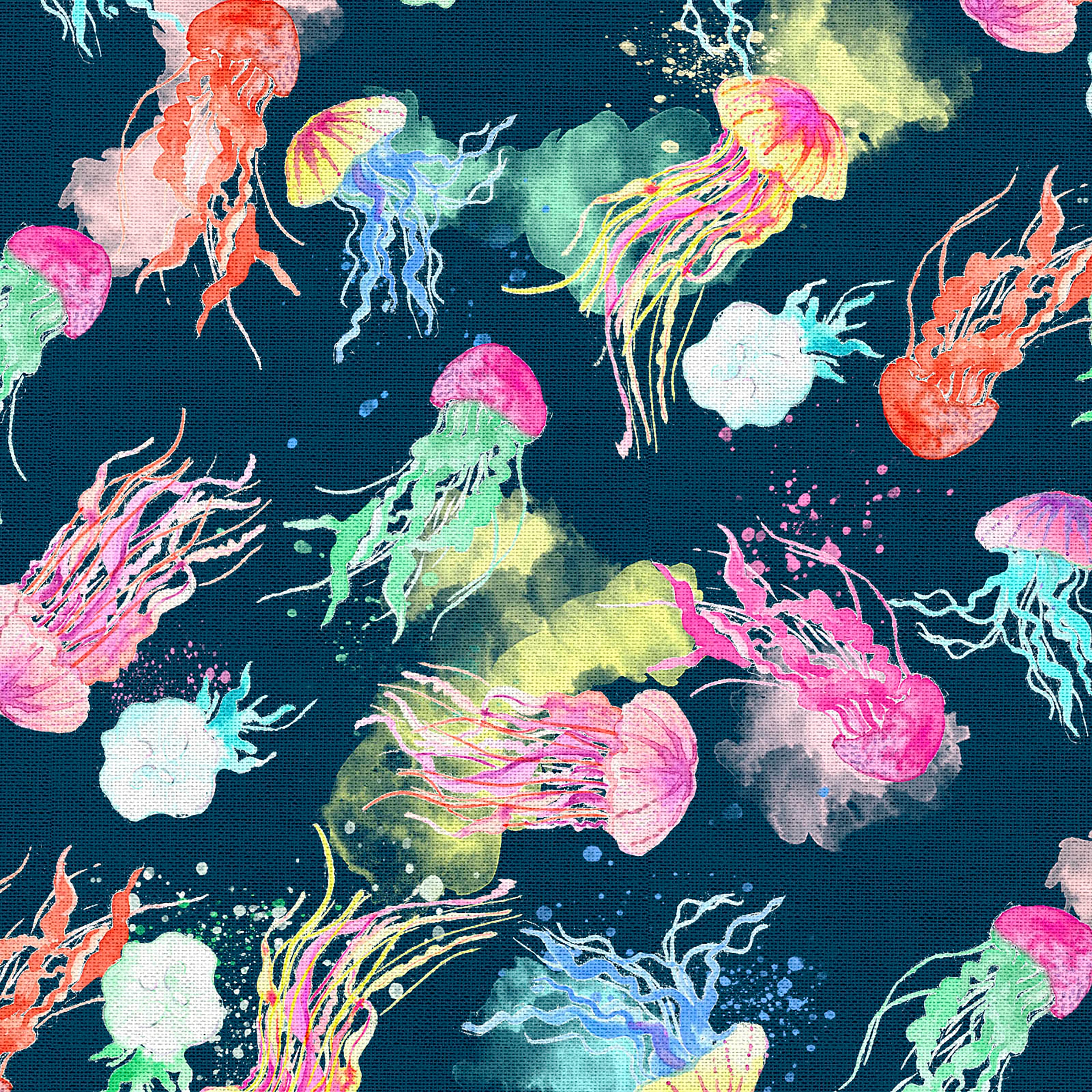 Fabric Editions Navy Deep Sea Jellyfish Cotton Fabric