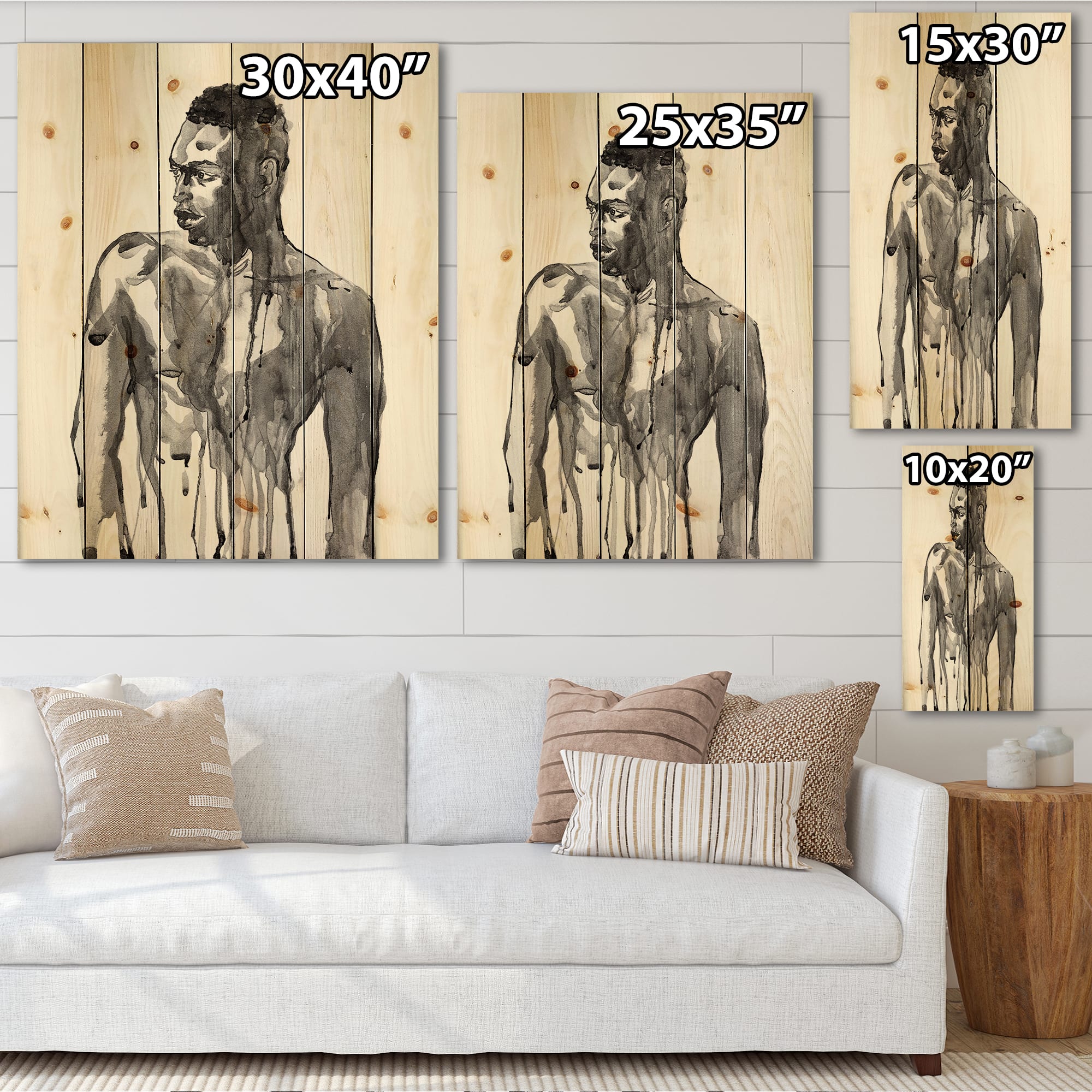 Designart - Handsome African Man Portrait On White I - Modern Print on Natural Pine Wood