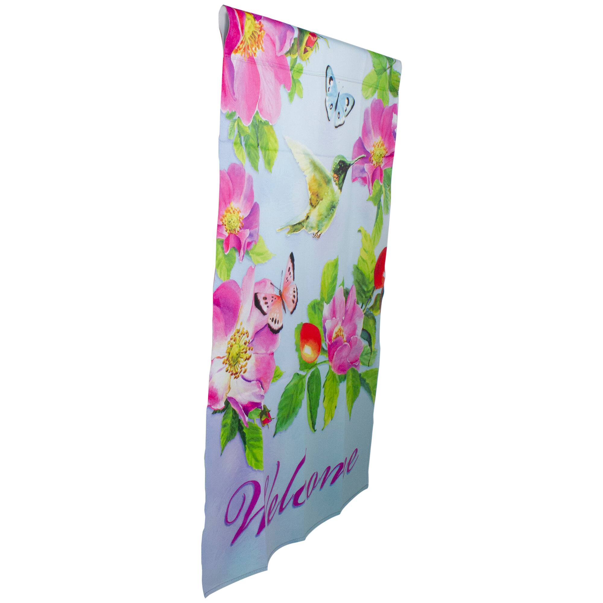 40&#x22; Pink &#x26; Blue Welcome Hummingbird Floral House Flag