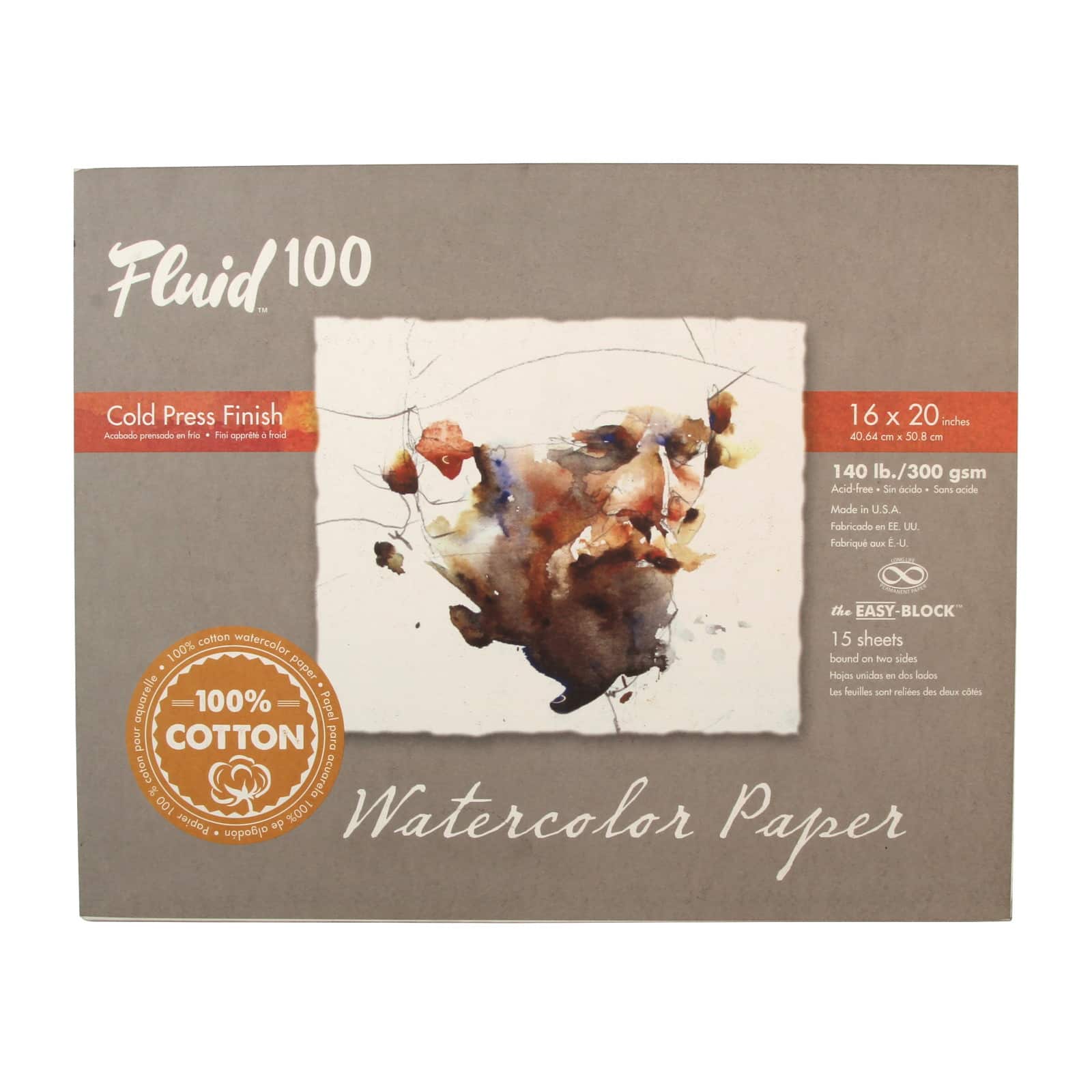 Fluid™ 100 Cold Press Watercolor Paper Block, 140lb.