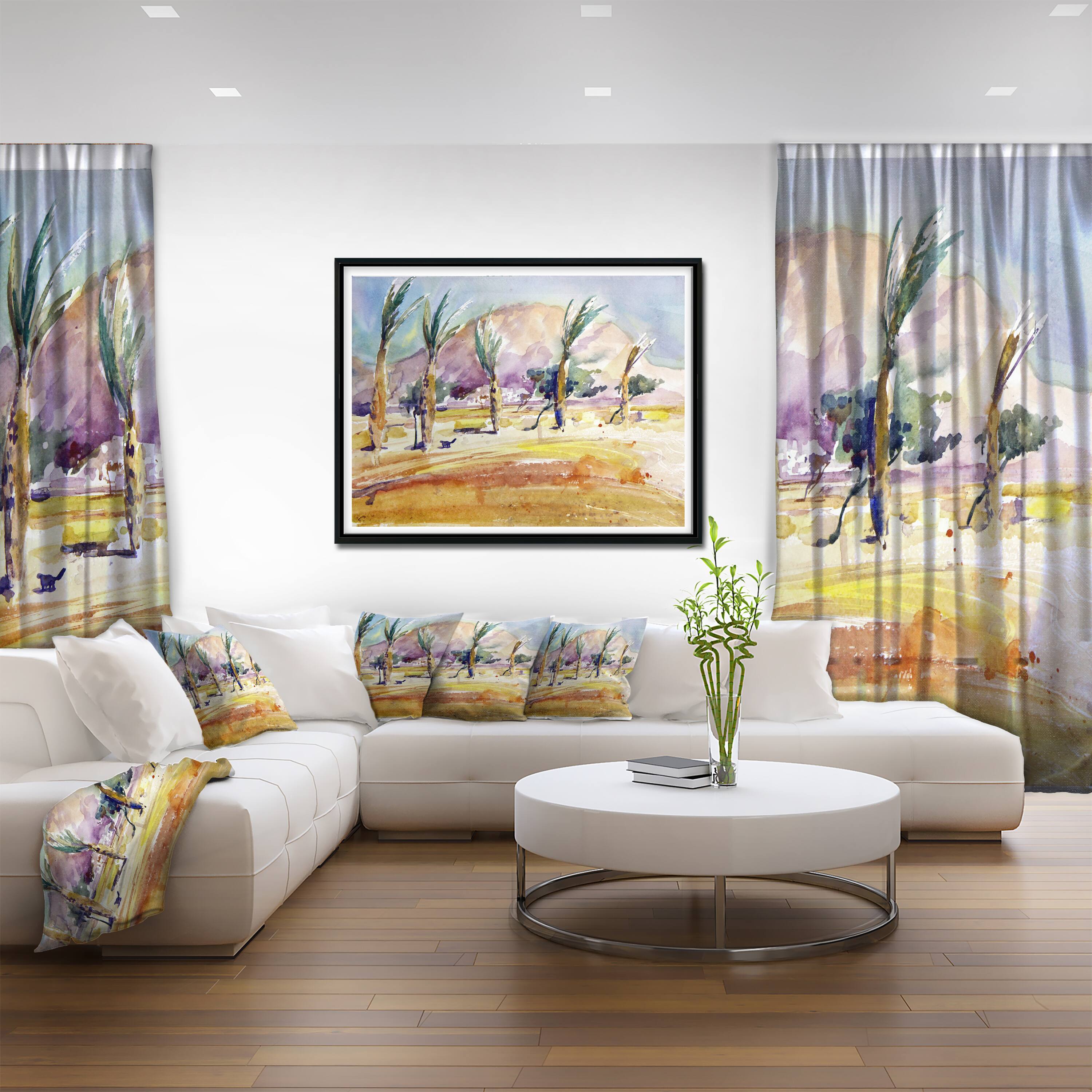 Designart - Watercolor Sea and Palm - Landscape Art Print Canvas in Black Frame