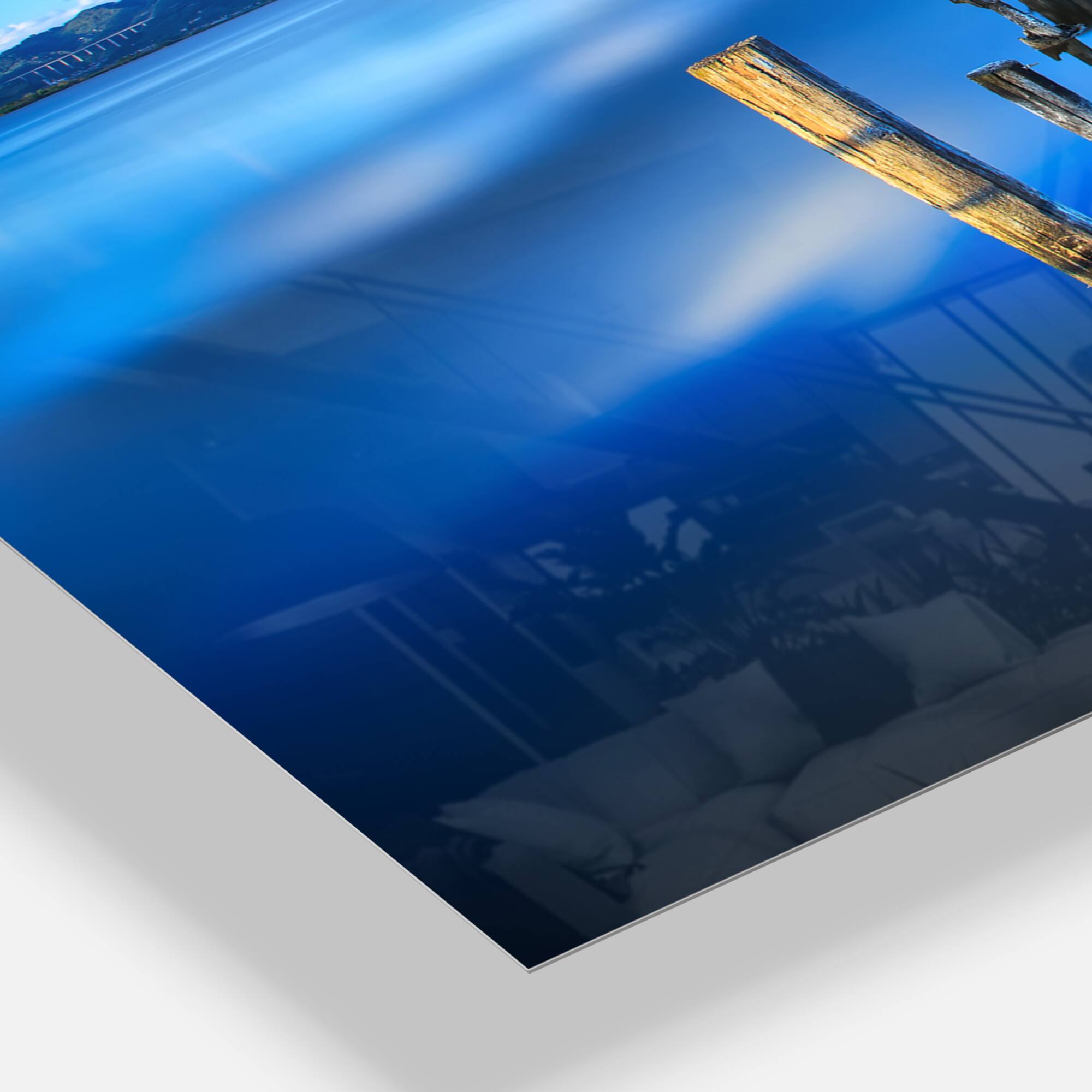 Designart 'Wooden Pier Remains In Blue Sea Modern Rectangular Wall Clock