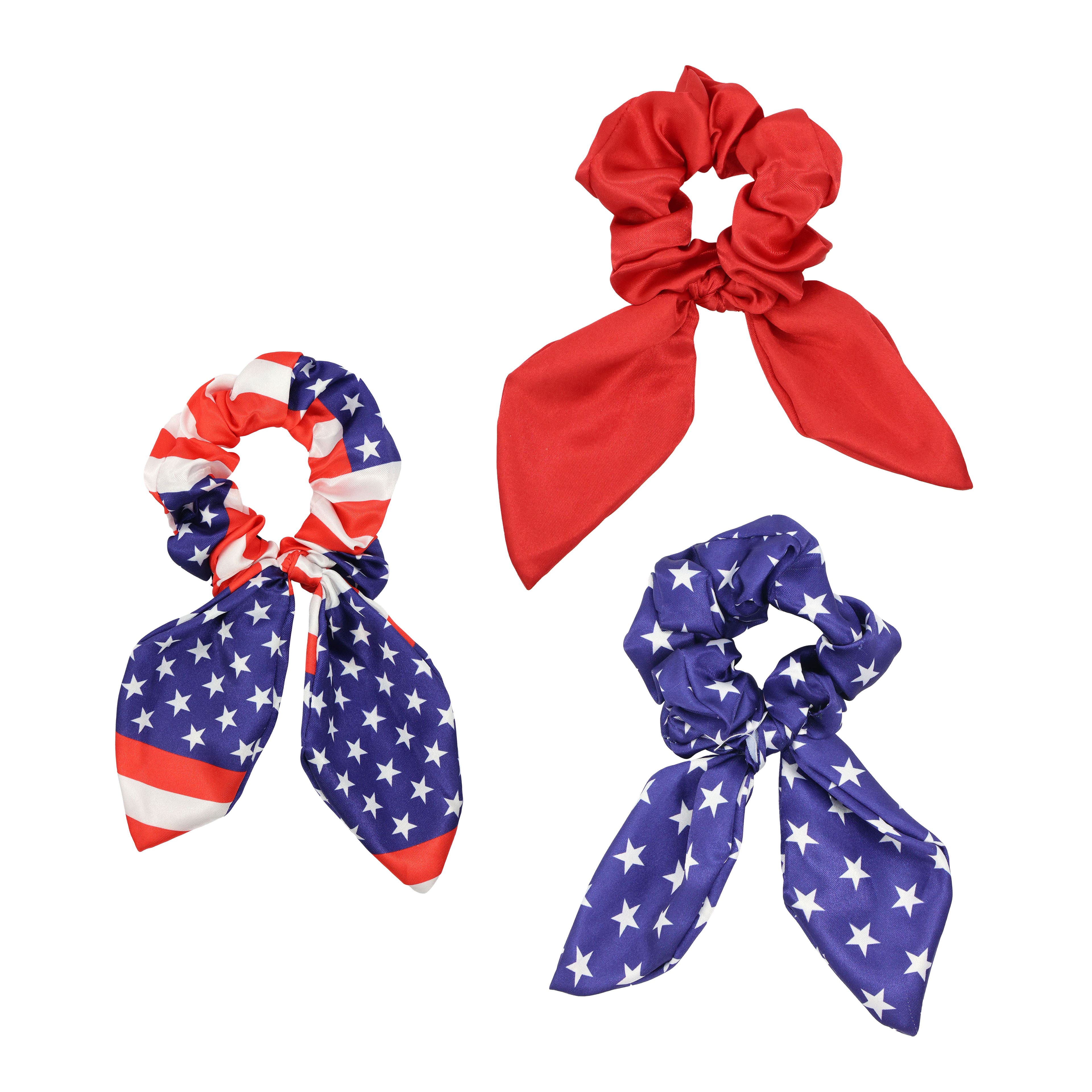 Red, White &#x26; Blue Short Tail Fabric Hair Scrunchies by Celebrate It&#x2122;, 3ct.