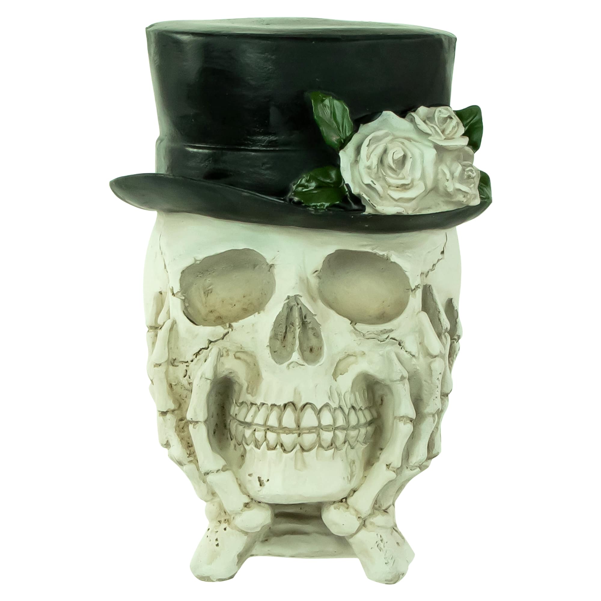 9&#x22; Skull with Top Hat &#x26; Roses