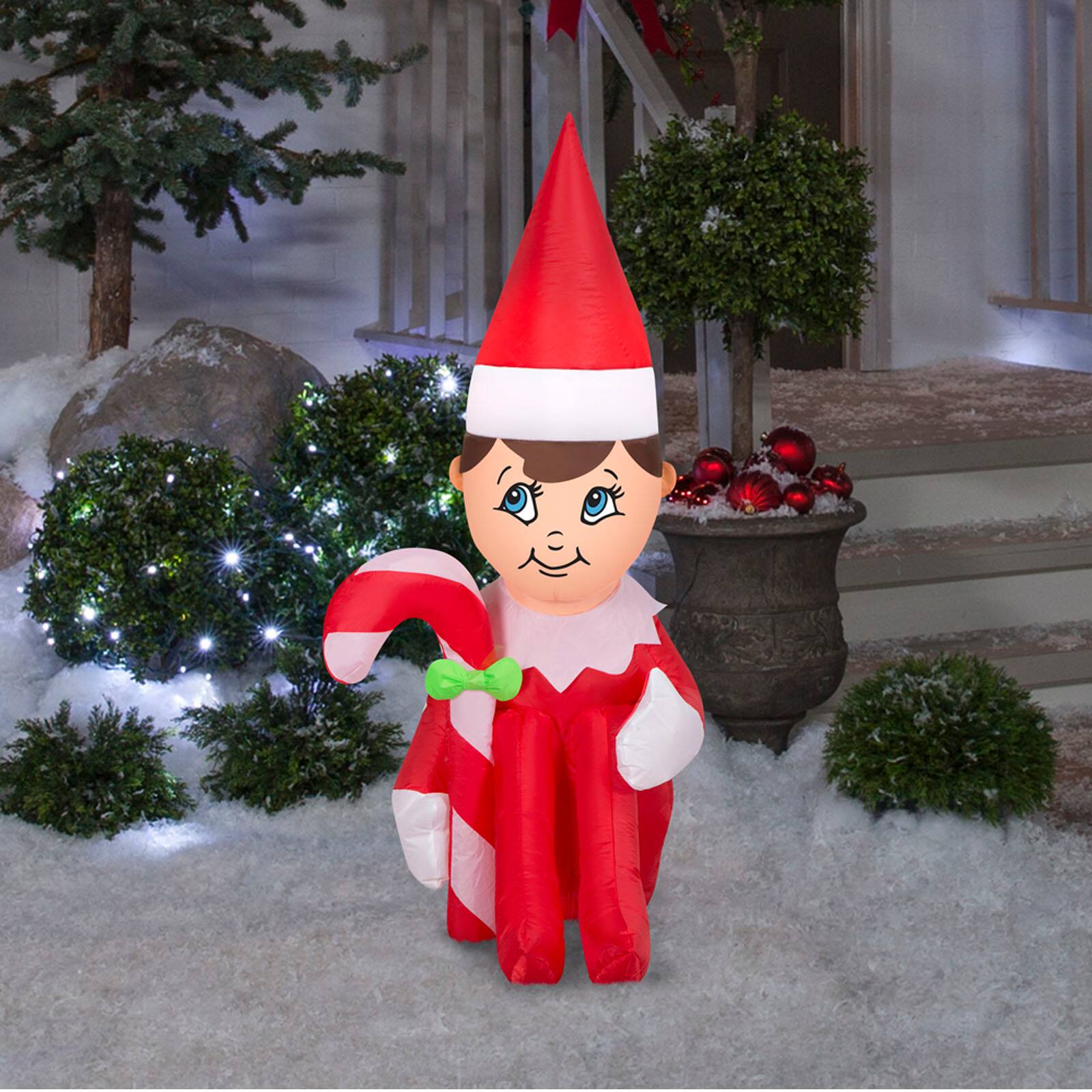 3.5ft. Airblown® Inflatable Christmas Elf on the Shelf Hugging Candy Cane