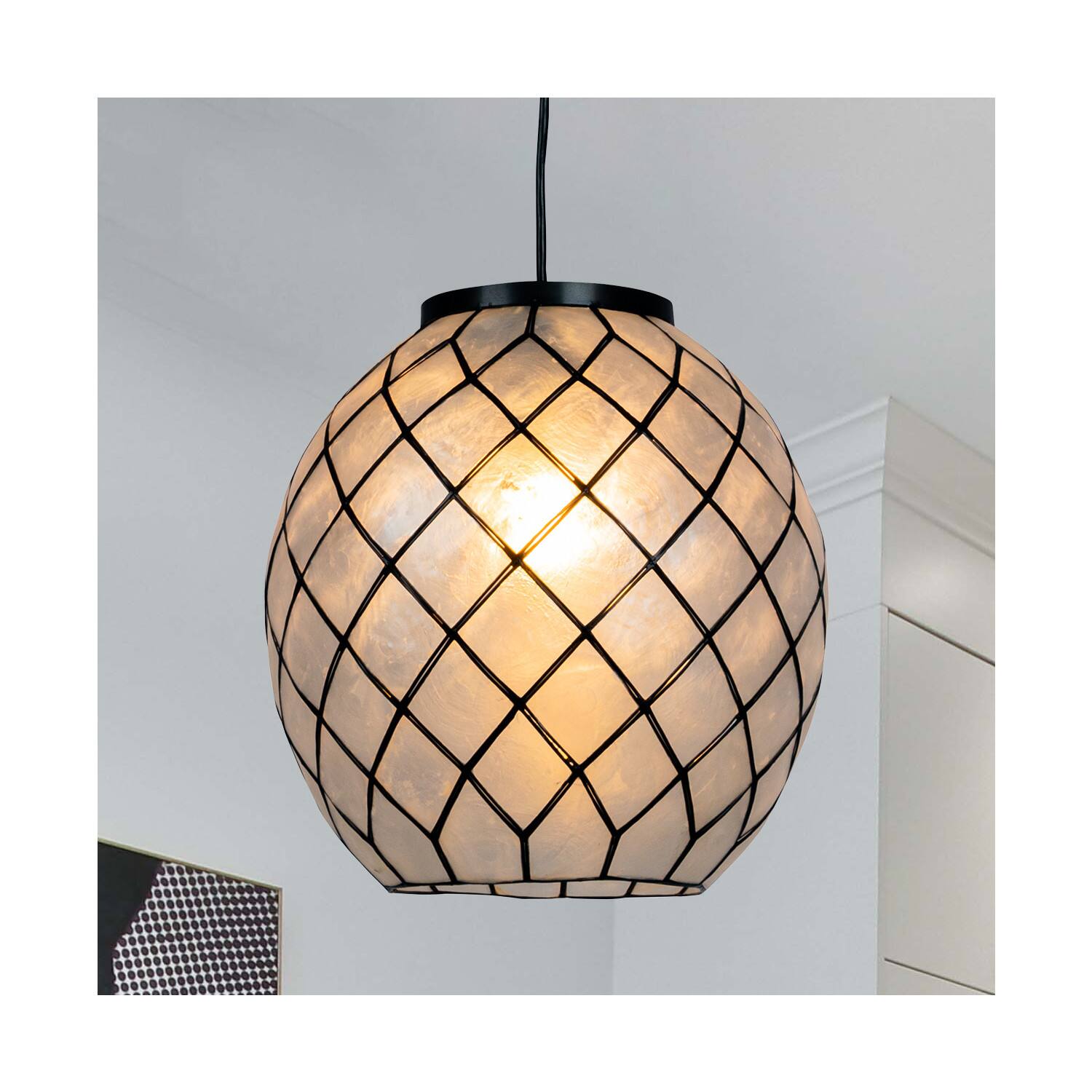 Hello Honey&#xAE; Marina Natural Capiz &#x26; Metal Orb Pendant Ceiling Light