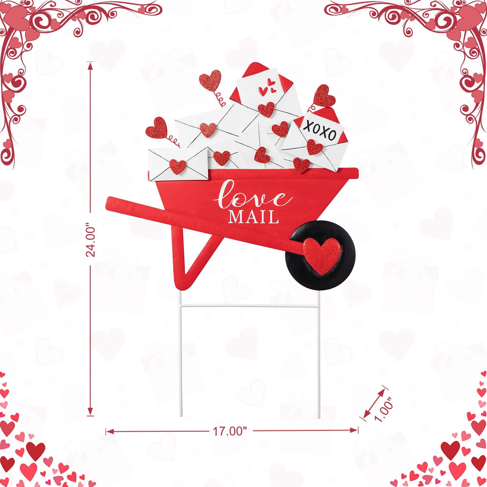 Glitzhome® 24" Valentine's Metal Love Mail Wagon Yard Stake