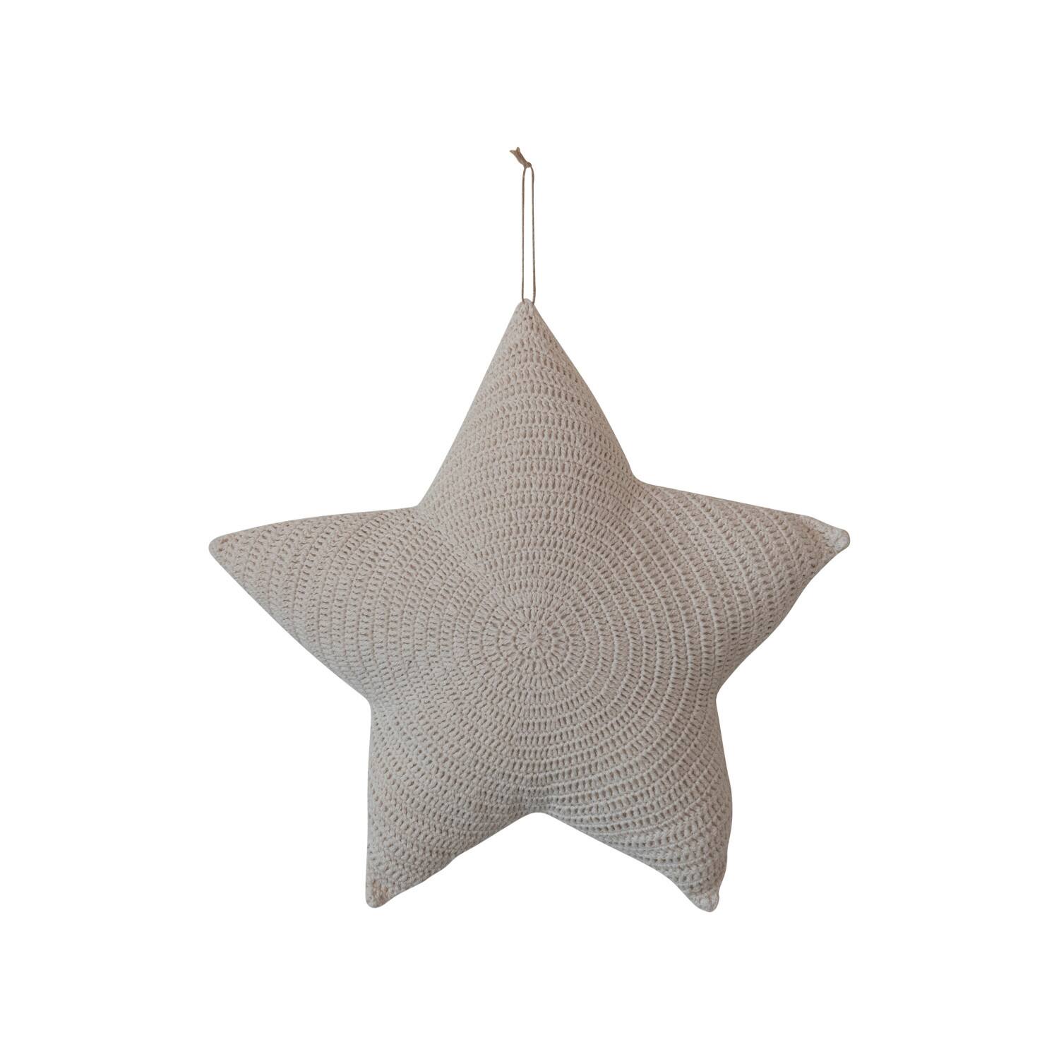Hello Honey® 14" x 14" Crochet Hand-Woven Reclaimed Cotton Star-Shaped Pillow