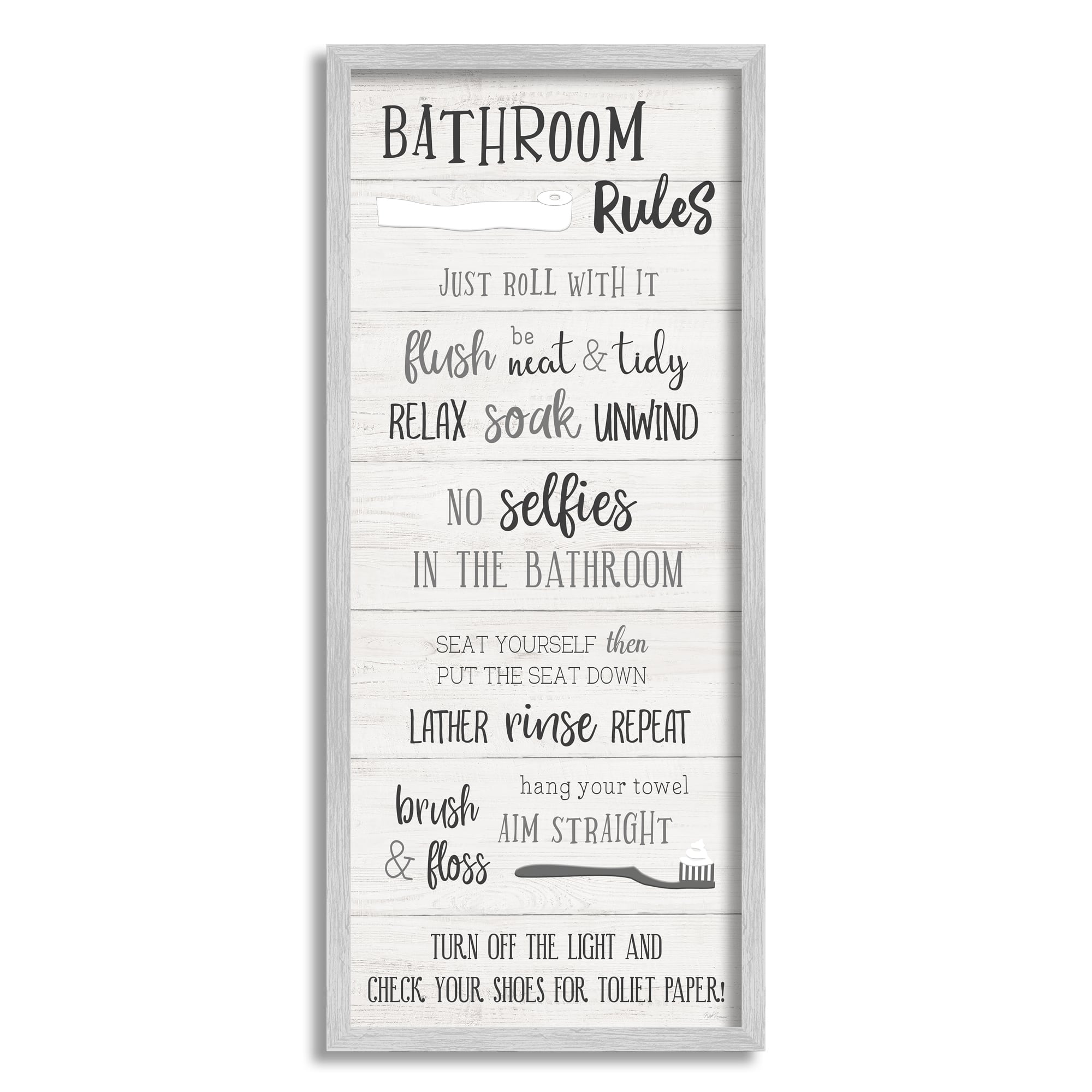 Stupell Industries Bathroom Rules Sign Toilet Paper Fun Phrases Framed Wall Art