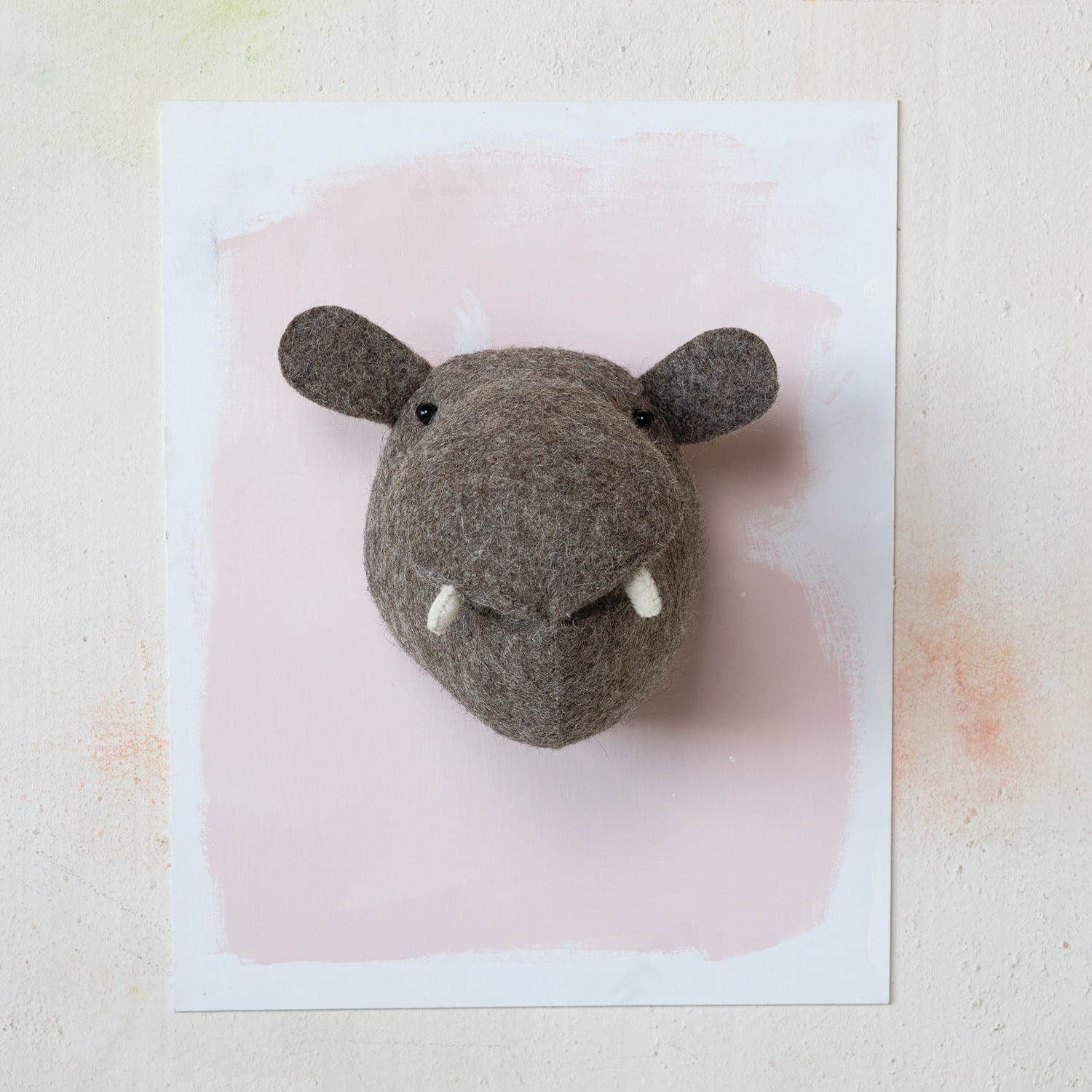 8&#x22; Gray Wool Felt Hippo Head Wall Hanging