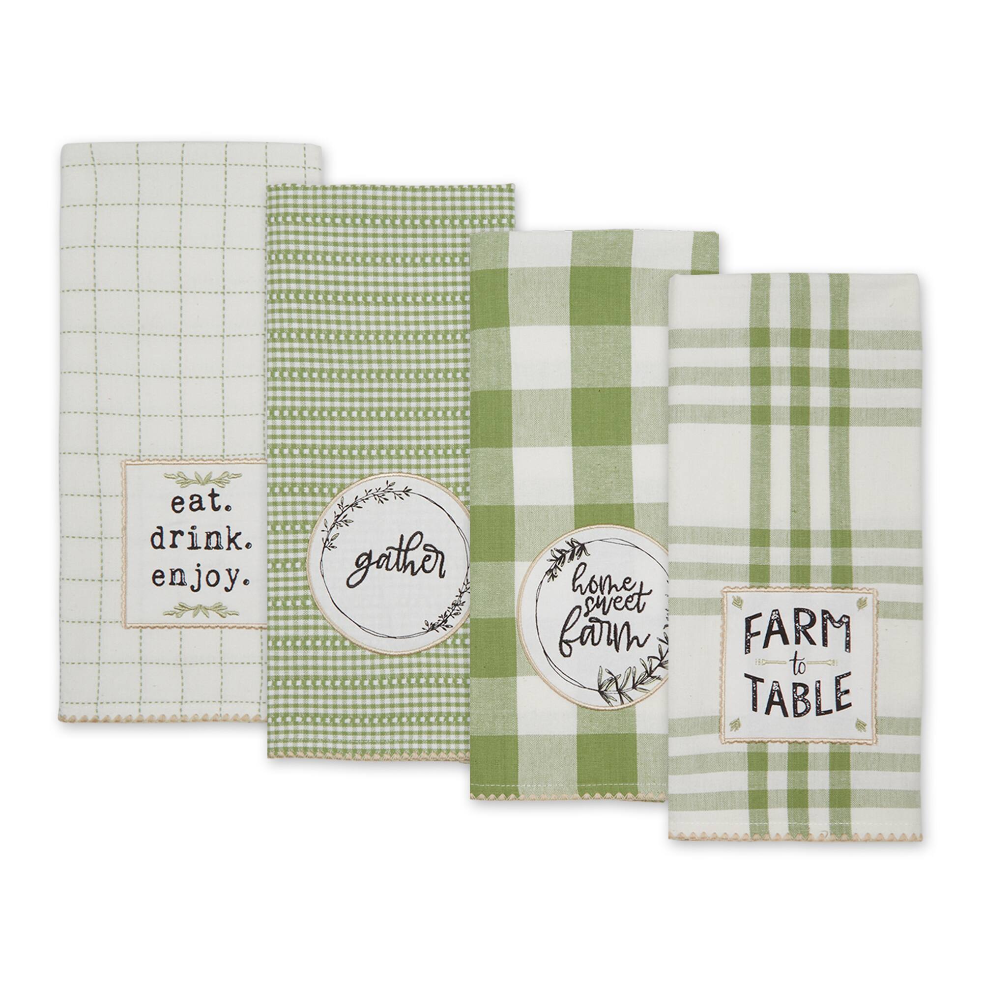 Antique Green Farm To Table Embellished Dishtowel (Set of 4)