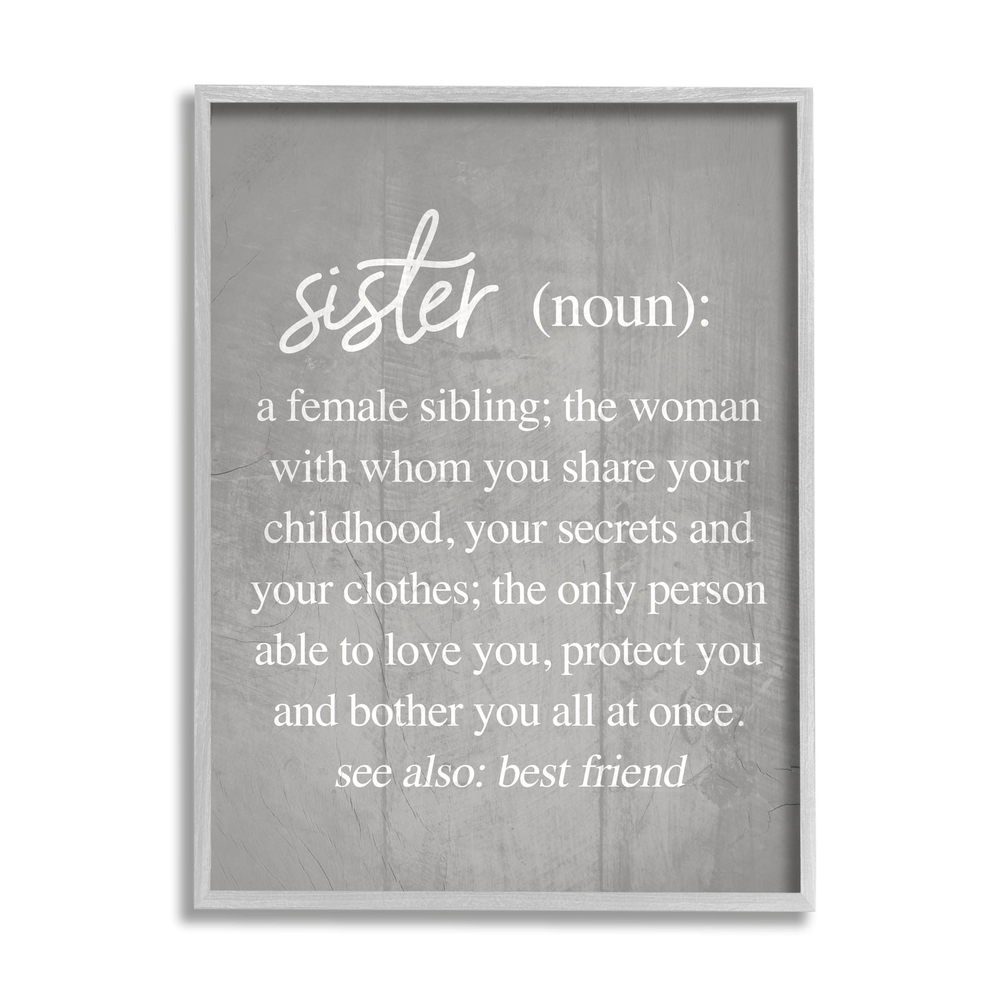 Stupell Industries Sister Definition Family Inspired Phrases Grey Pattern  in Gray Frame Wall Art