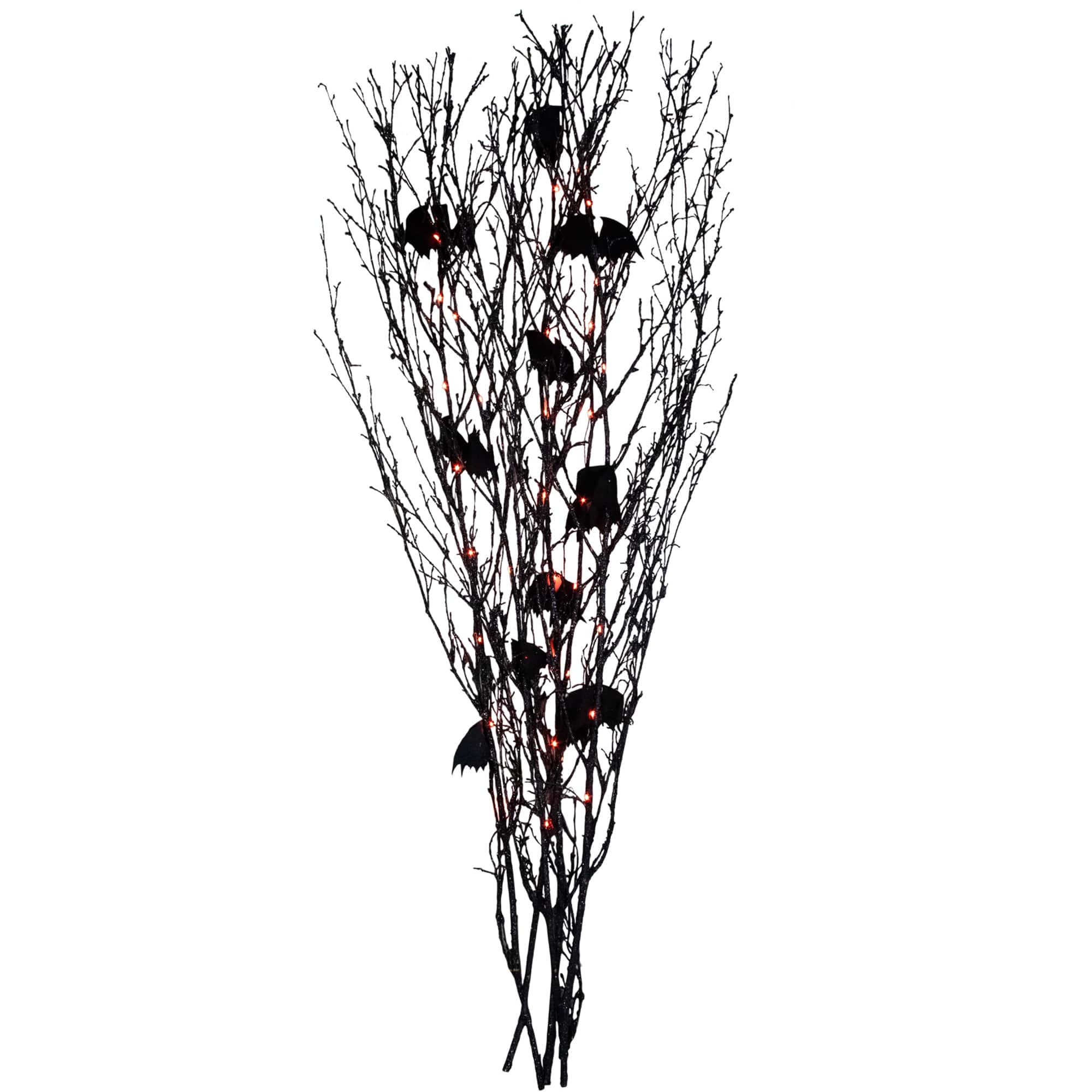 4ft. Black &#x26; Orange Lighted Glitter Halloween Branches, 5ct.