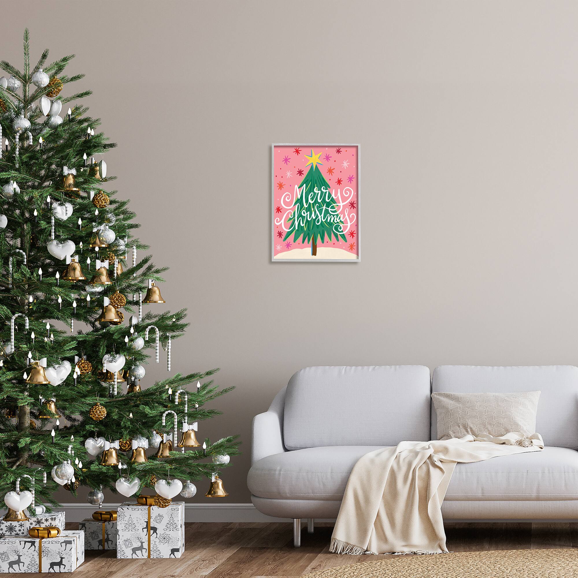 Stupell Industries Merry Christmas Pink Starry Pattern Framed Giclee Art