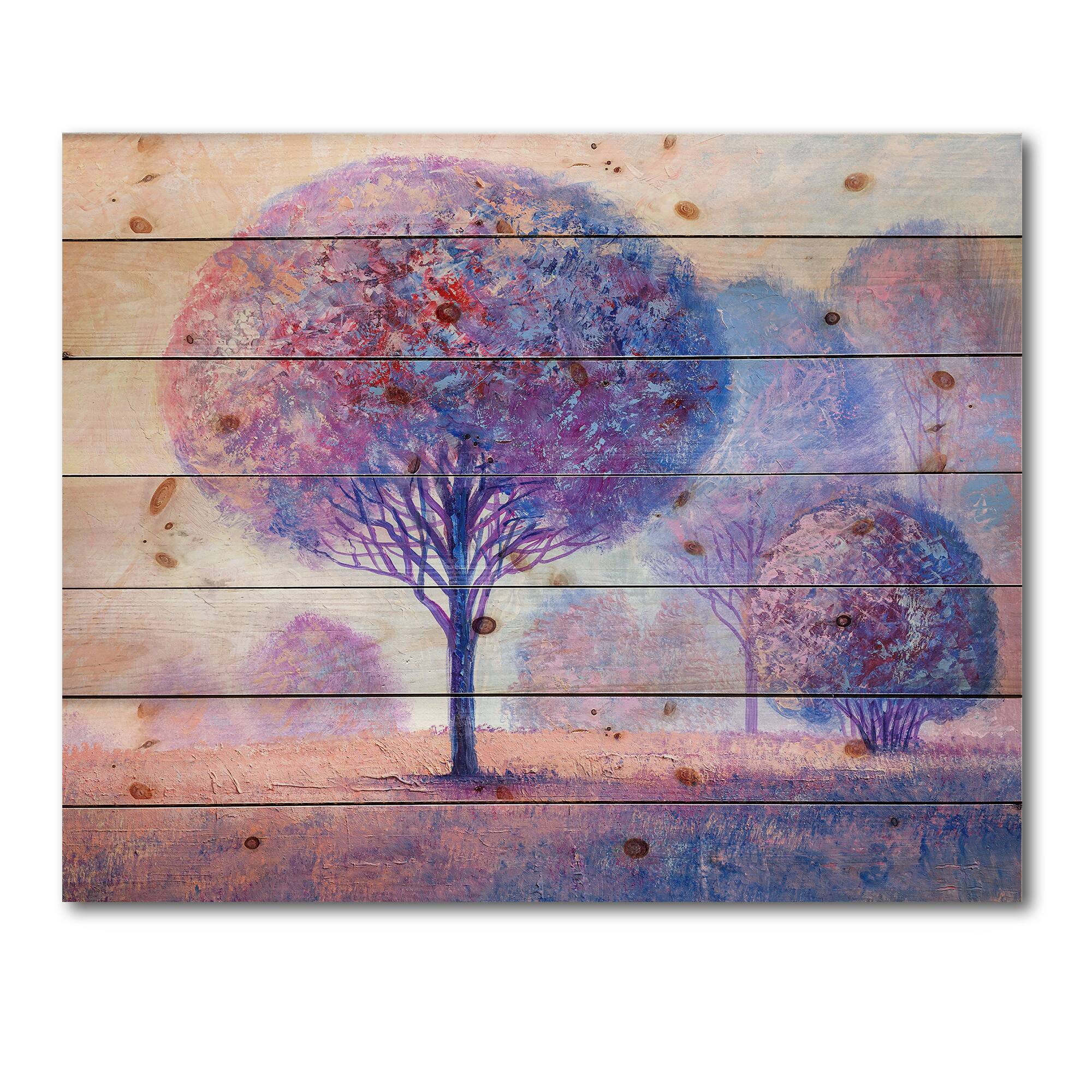 Designart - Colourful Trees Impression II - Traditional Print on Natural Pine Wood