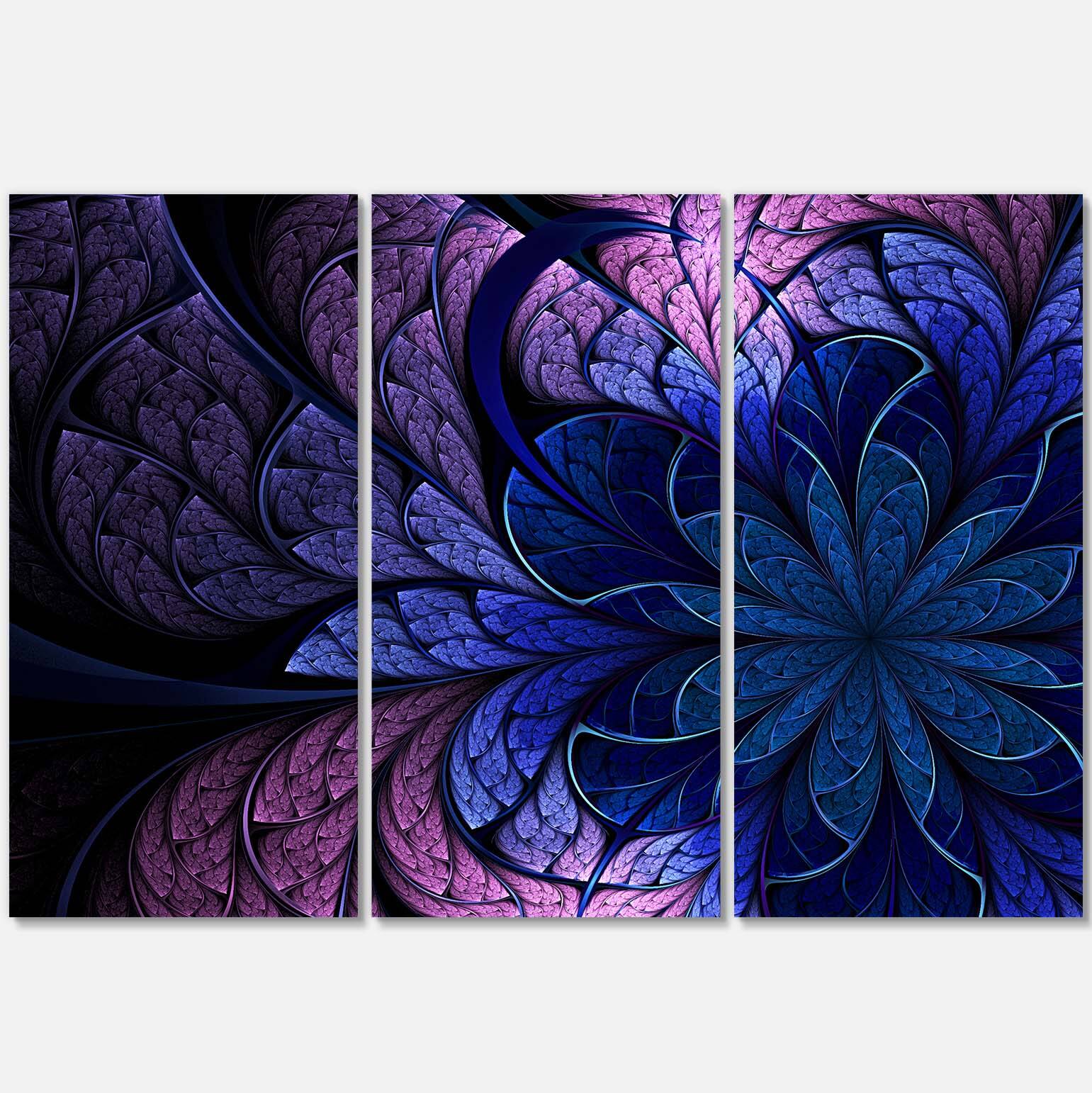 Designart - Blue Purple Digital Art Fractal Flower - Floral Canvas Art Print