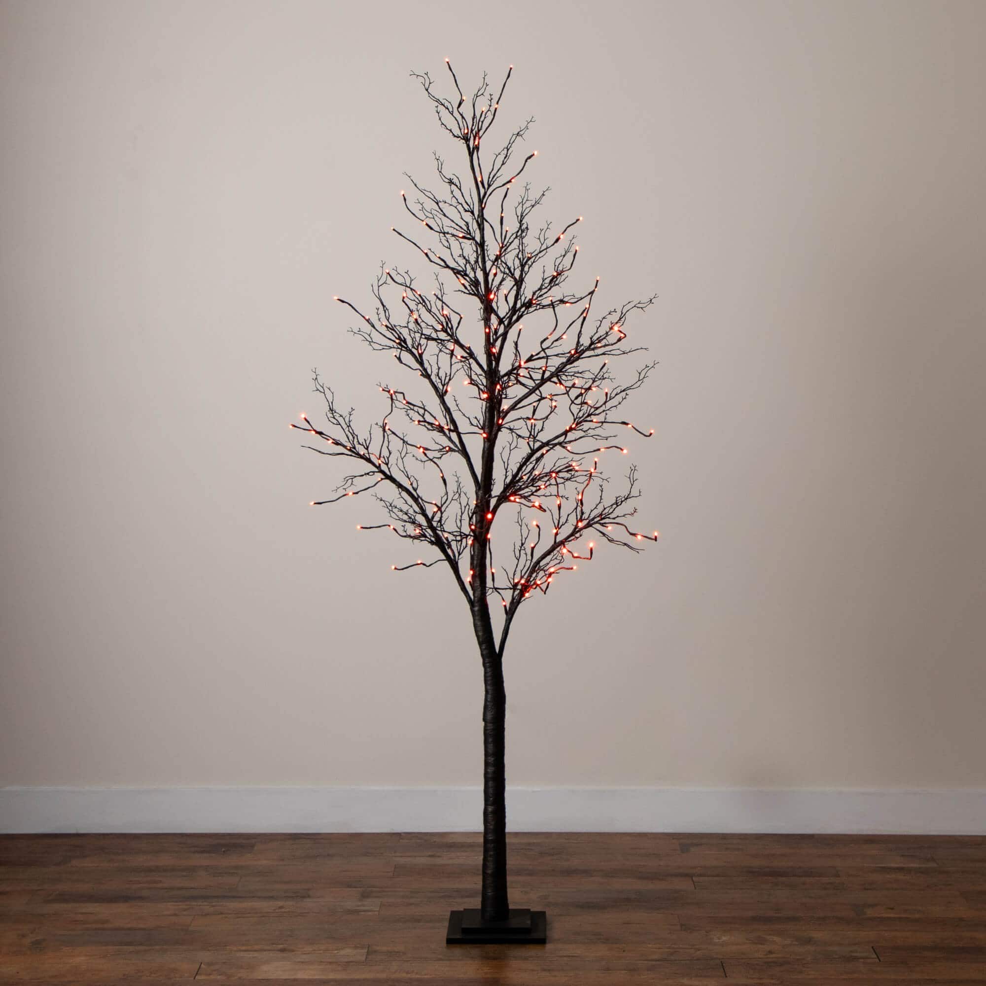 7ft. Pre-Lit Halloween Deluxe Black Twig Artificial Tree with 180 Orange &#x26; Purple LED Lights