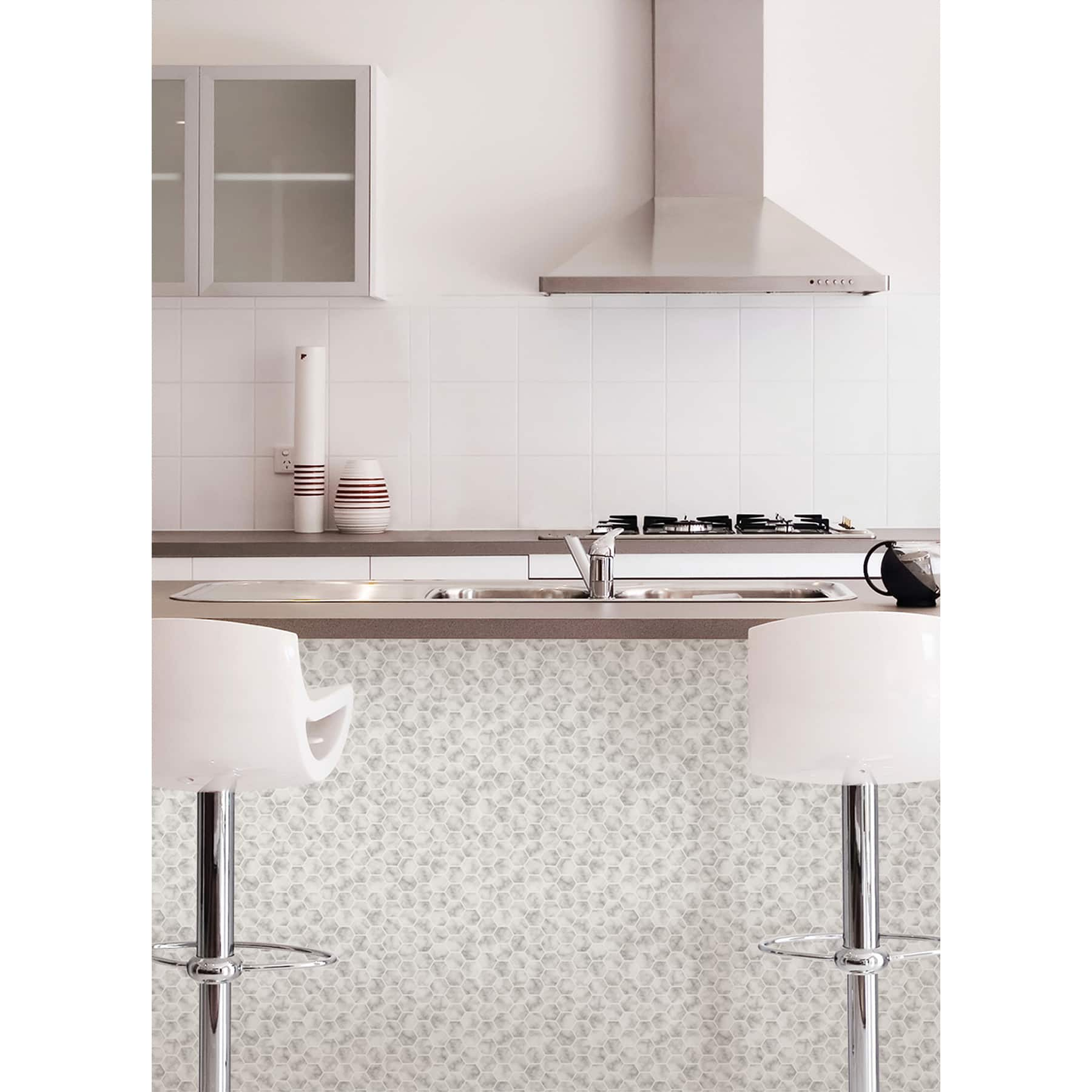 InHome Hexagon Marble Peel &#x26; Stick Backsplash Tiles